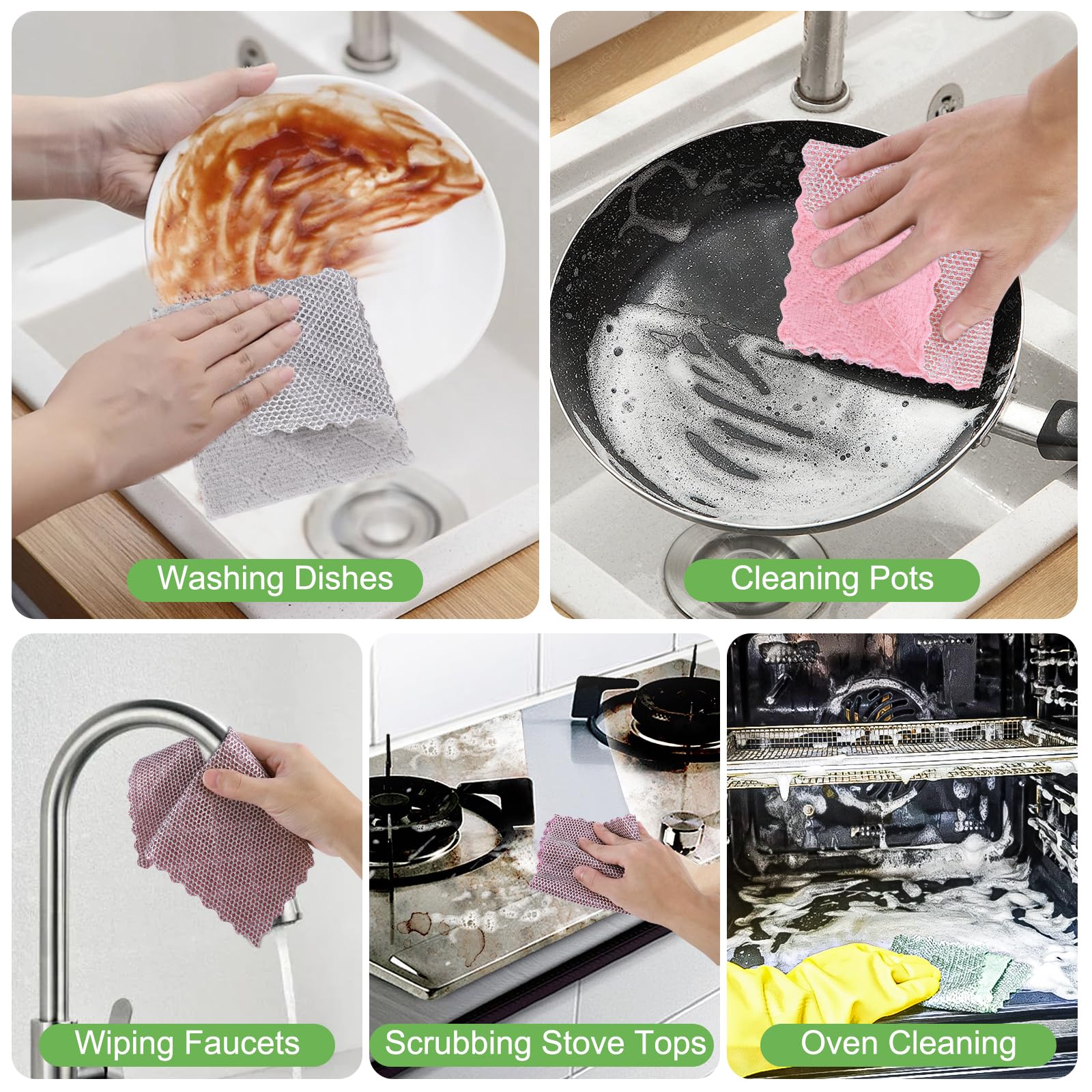 SAYAPE Double-Sided Cleaning Rags - Multipurpose Non Scratch Wire Dishcloth & Microfiber Cleaning Cloths - Reusable Dish Cloth for Kitchen, Car, and Housekeeping - 8-Pack - Gray/Green/Pink/Purple