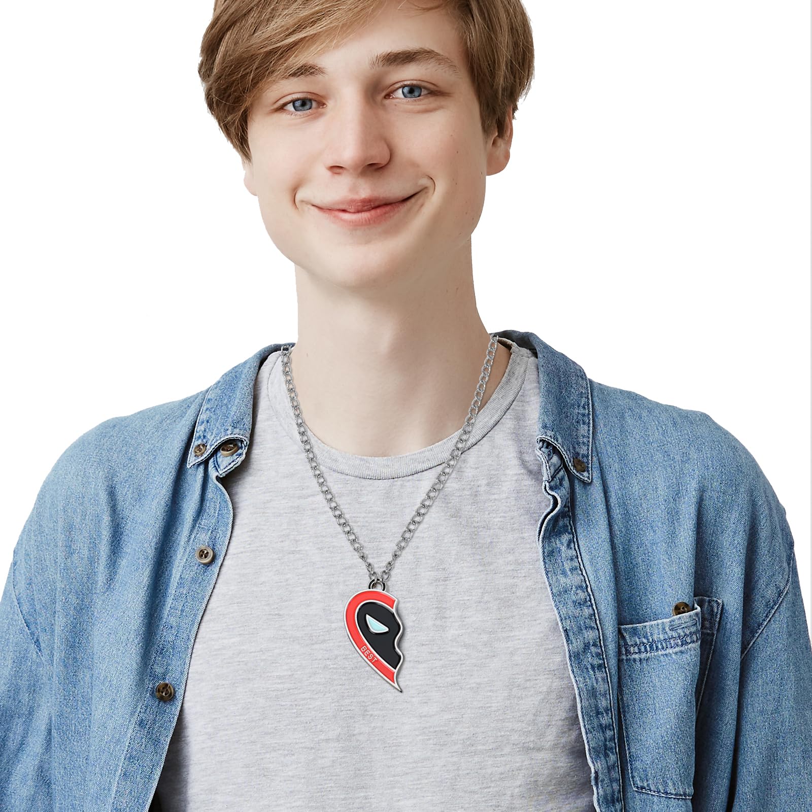 HLENOK Best Friends Half Heart Necklace Alloy Pendant Jewellery with Superhero Patterns Ornament Birthday Christmas Gifts 2PCS