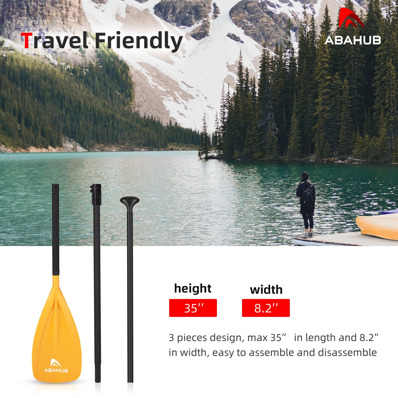 Abahub SUP Paddles - 3 Piece Adjustable Stand up Paddle - Lightweight Oar for Paddleboard, Adjustable Aluminum Alloy PU Coated Shaft 68" - 84", Yellow Plastic Nylon Blade