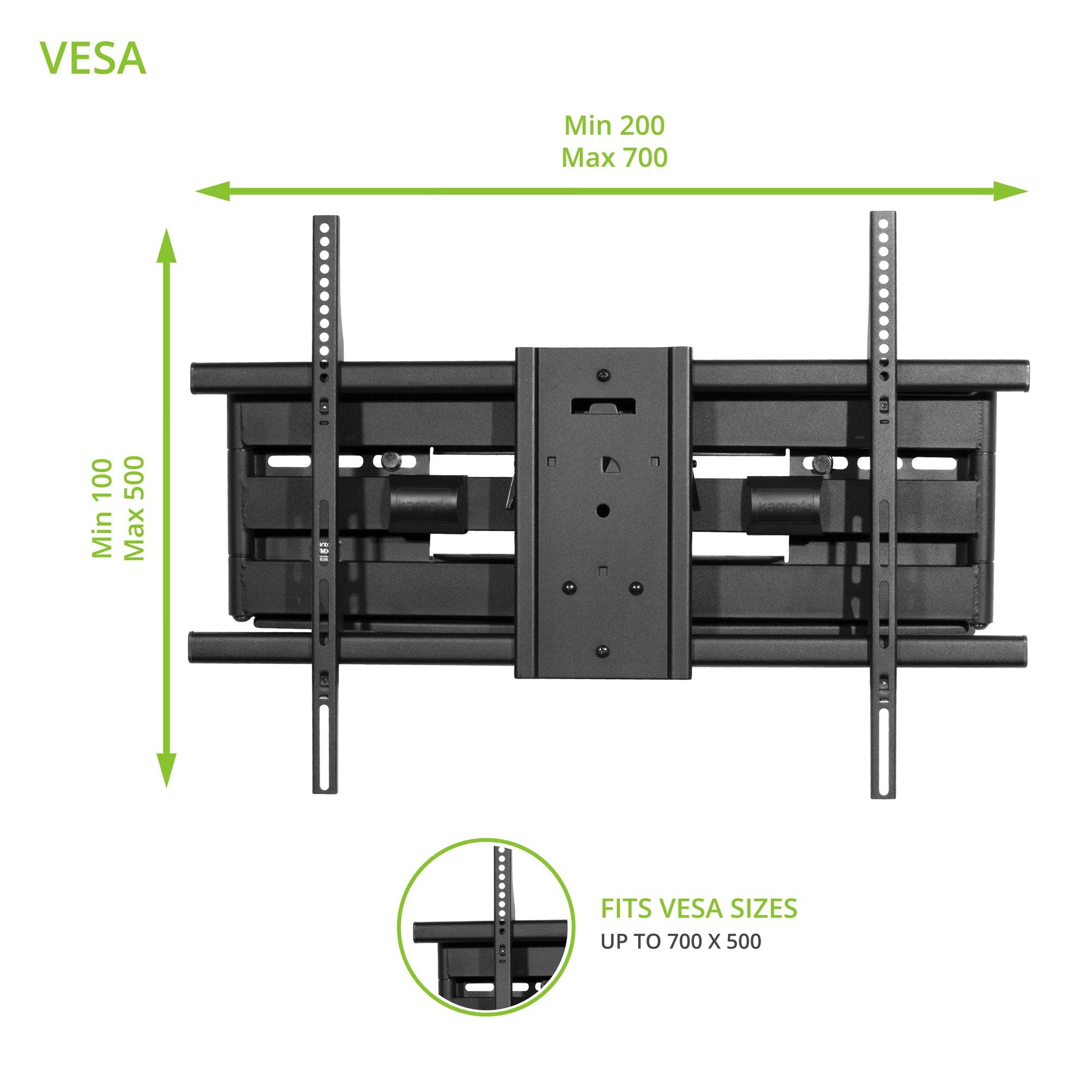 Kanto FMX3 Full Motion Articulating TV Mount for 50 to 100 inch TVs | Supports up to 150 lb (68 kg) | Up to 28" Extension | +15° to -5° Tilt | 88° Swivel | Black.