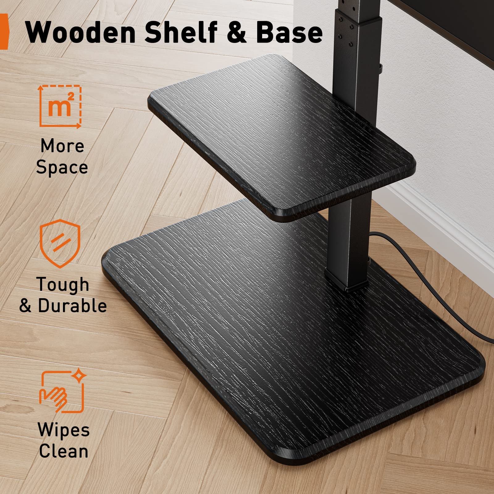 Perlegear Floor TV Stand with Power Outlet, Universal TV Stand for 32-75 inch TVs up to 110 lbs, Height Adjustable TV Stand with Swivel, Floor TV Mount Stand with Wood Base, Max VESA 600x400mm, PGFS06