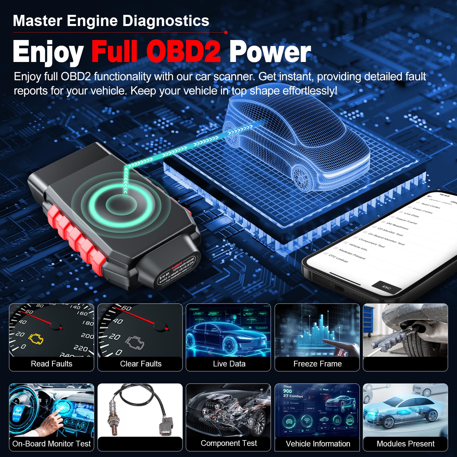 Bidirectional Scan Tool: VIDENT iSmartDiag510 Wireless OBD2 Scanner Diagnostic Tool for iPhone & Android with Ongoing Update, All System Diagnosis, 13 Reset, ABS Bleed, Oil Reset, CAN FD for GM, DoIP