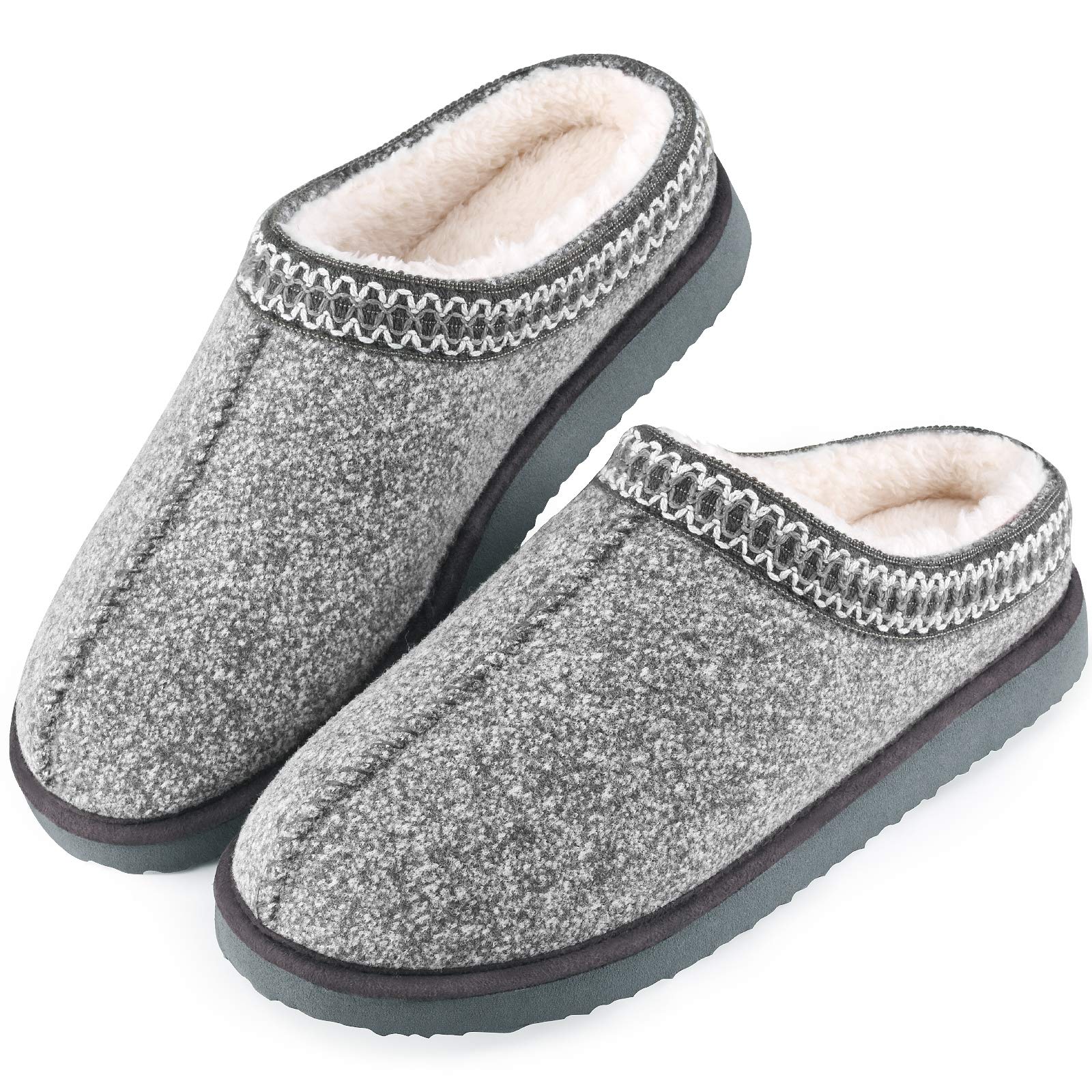 Womens Tasman Slippers House Slippers Bedroom Shoes Indoor Outdoor with Fuzzy Cozy Fluffy Lining Hard Sole Memory Foam Slip on (Light Grey, 7/8)