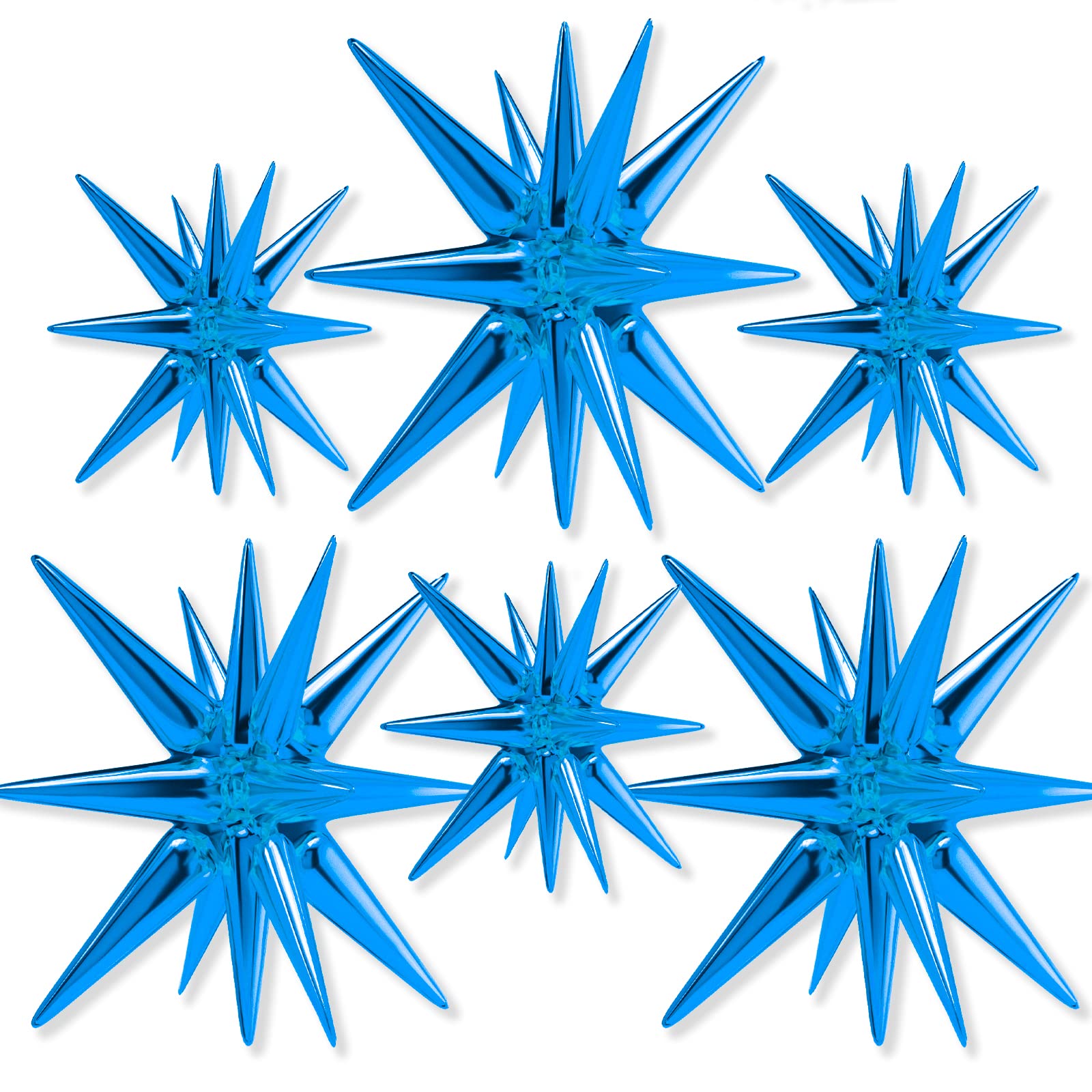 PartyWoo Royal Blue Star Foil Balloons 6pcs Different Sizes Pack of 27 22 Inch Large Starburst Spike Mylar Balloons for Gender Reveal Graduation Bachelorette Birthday Baby Shower Party Decorations