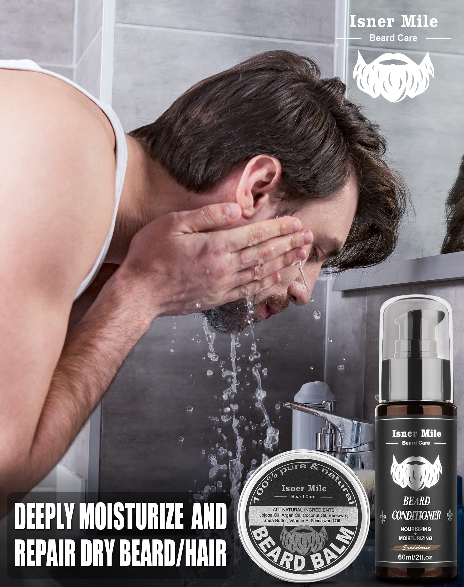 Beard Kit for Men Grooming & Care: with 2 Pack Beard Oils and Balm - Wash & Conditioner for After Shave Lotions Sandalwood, Brush and Comb Sets with Scissors, Valentines Fathers Gifts for Dad/Men/Him