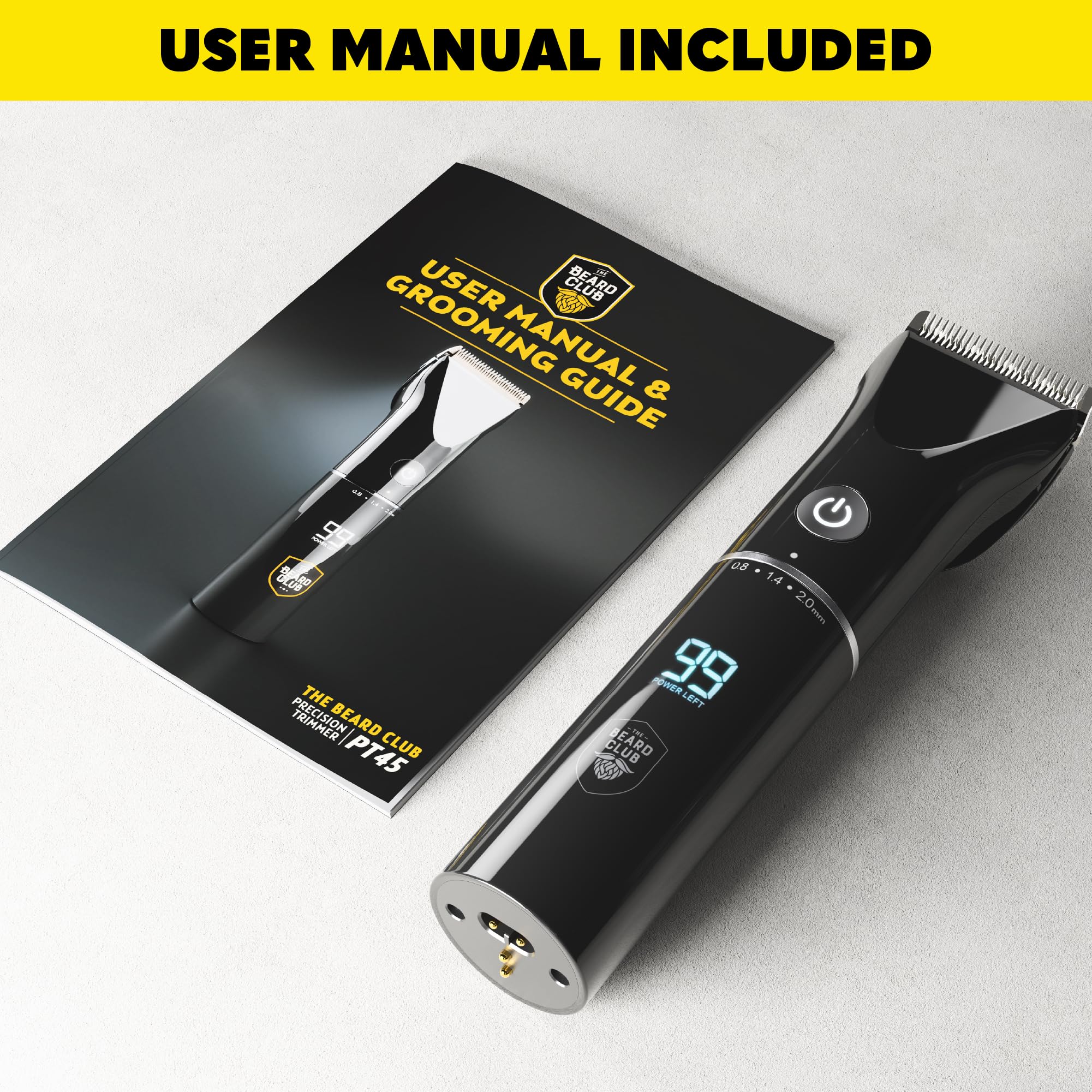 The Beard Club Beard Trimmer for Men - Electric Cordless Rechargeable Beard & Hair Trimmer - High Power 7000 RPM - 8 Color Guides 45 Unique Trim Lengths - Travel Lock