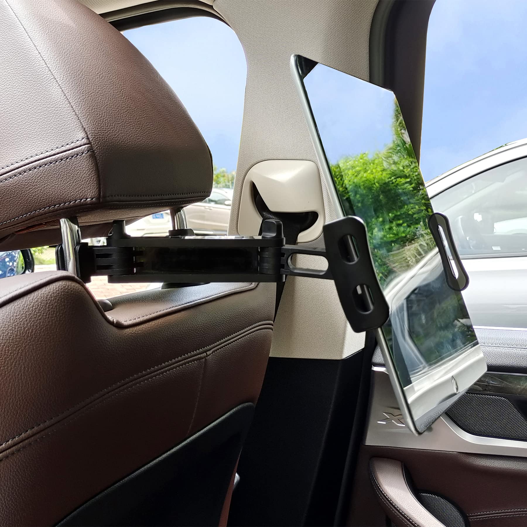 Timewall Car Headrest Tablet Mount Backseat Seat Universal Pad Phone Holder 360° Swivel Rotating Angle Adjustable Stretchable for iPad iPhone, Galaxy, Switch, 5-11" Device