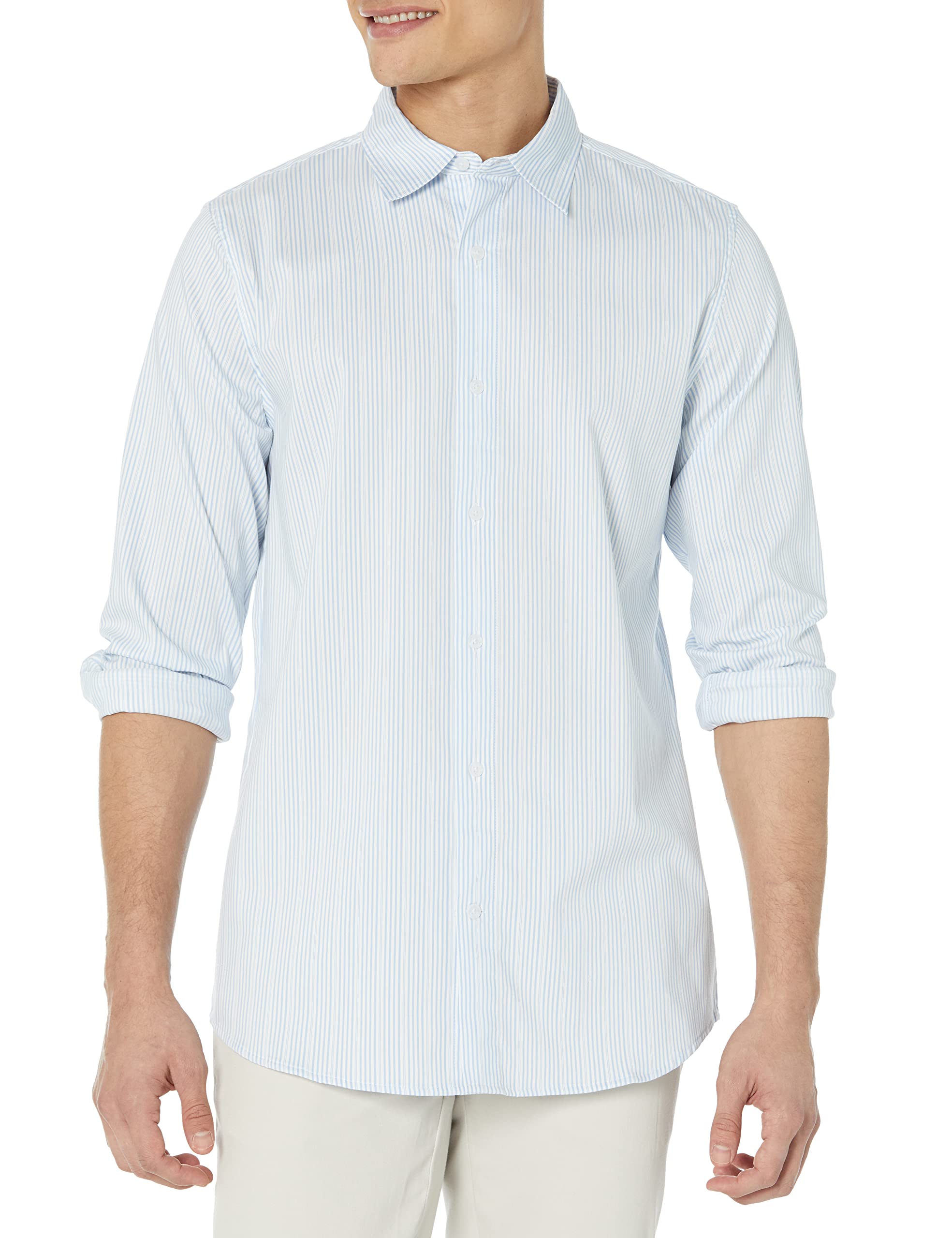 Amazon Essentials Men's Slim-Fit Long-Sleeve Stretch Dress Shirt, White Pinstripe, XX-Large
