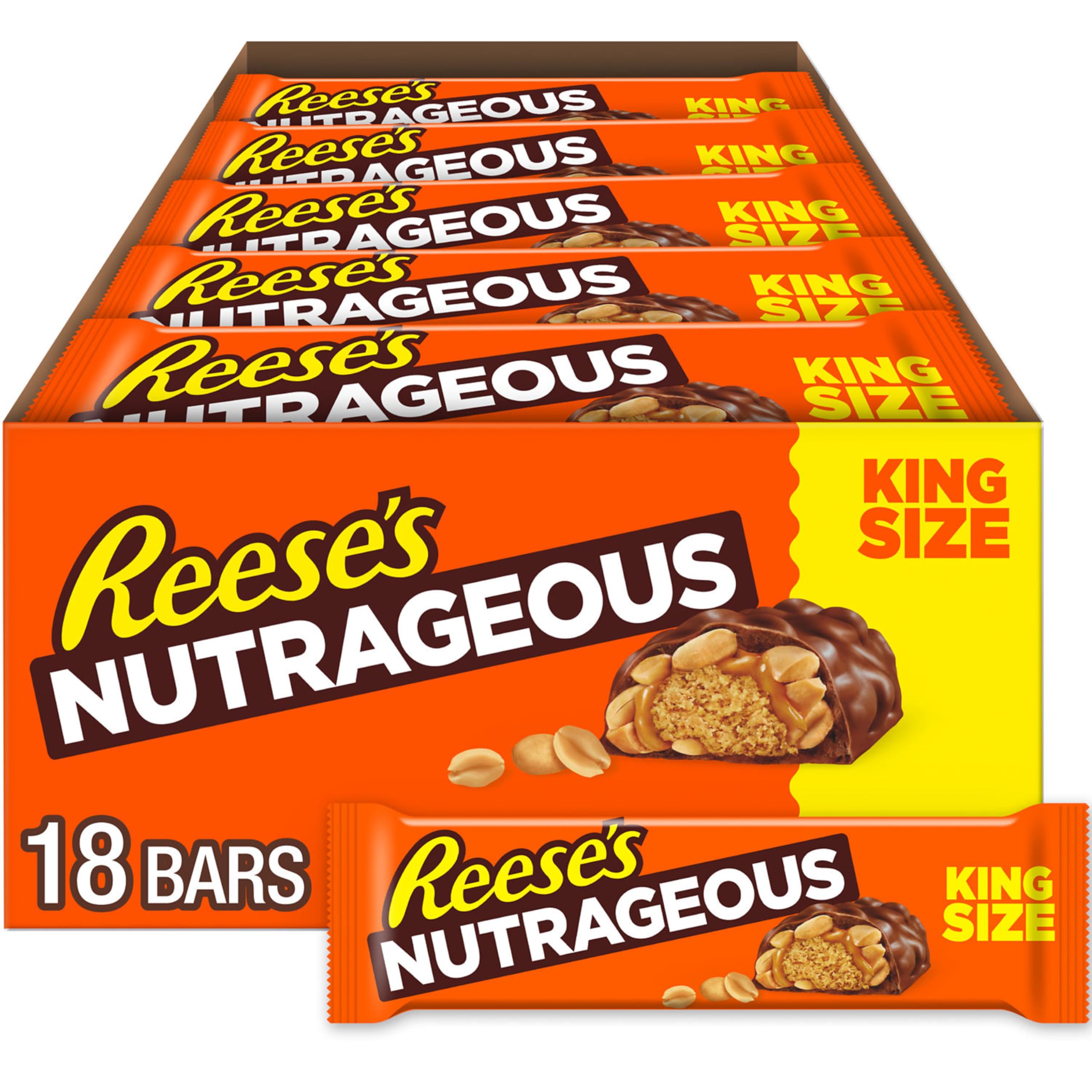 REESE'S NUTRAGEOUS Peanut Butter Caramel Peanut King Size, Candy Bars, 3.1 oz (18 Count)