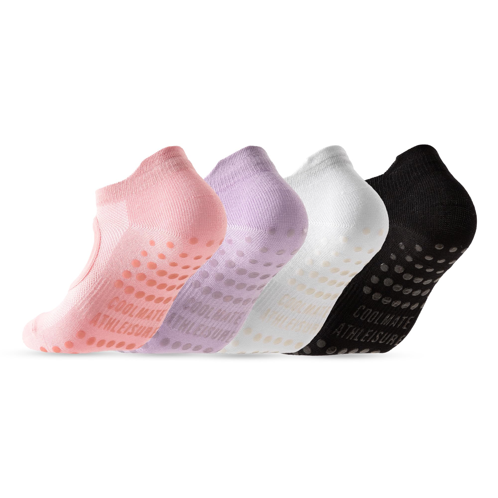CoolMate Pilates Socks with Grips for Women, Yoga Socks, Crew Non Slip Women for Workout, Barre, Pilates Gifts (US, Numeric, 6, 10, Regular, Regular, 4 Pairs Open Top Pink/White/Light Purple/Black)
