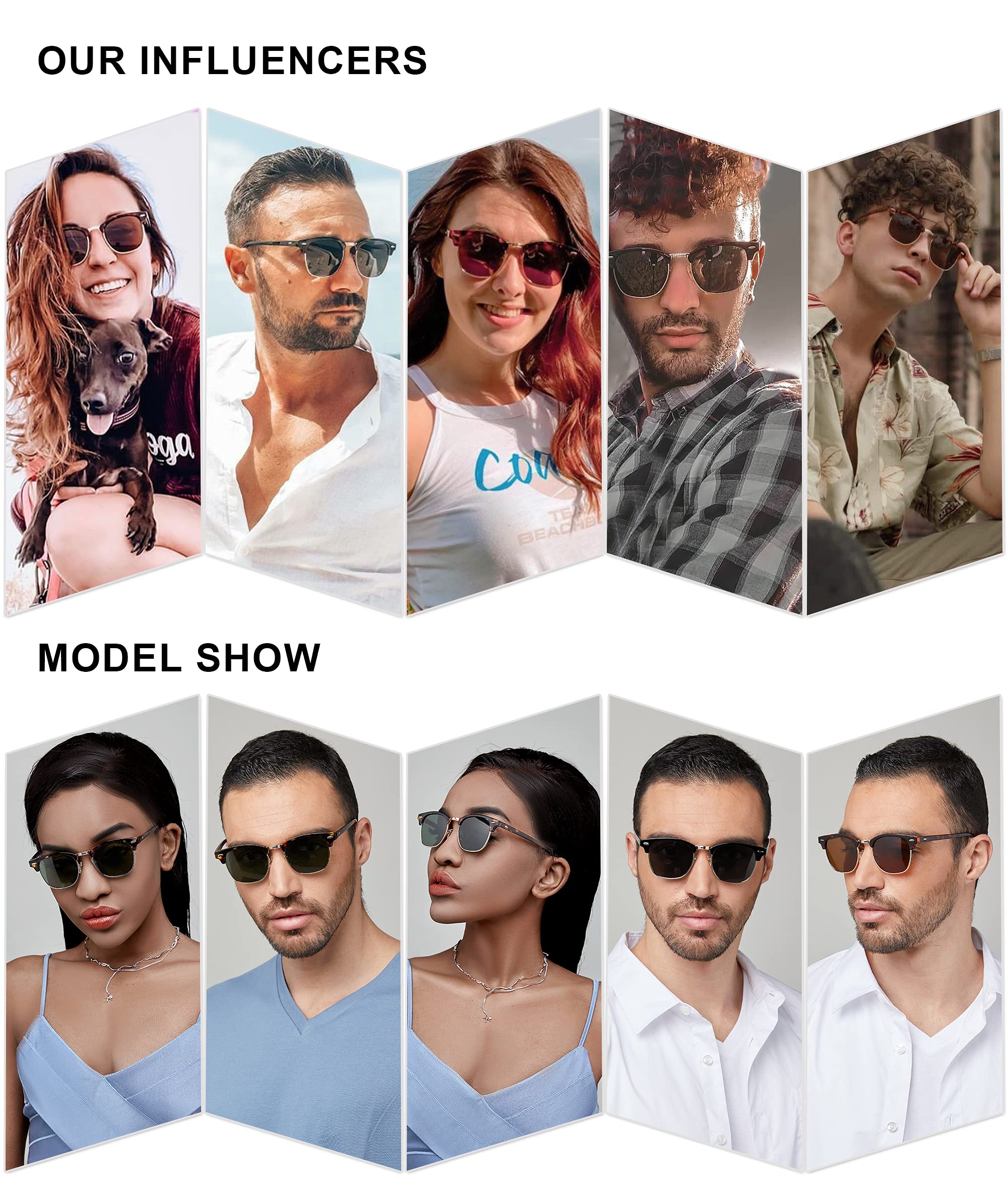 SOJOS Retro Semi Rimless Polarized Sunglasses Horn Rimmed UV400 Glasses SJ5018 with Tortoise Frame/Brown Lens