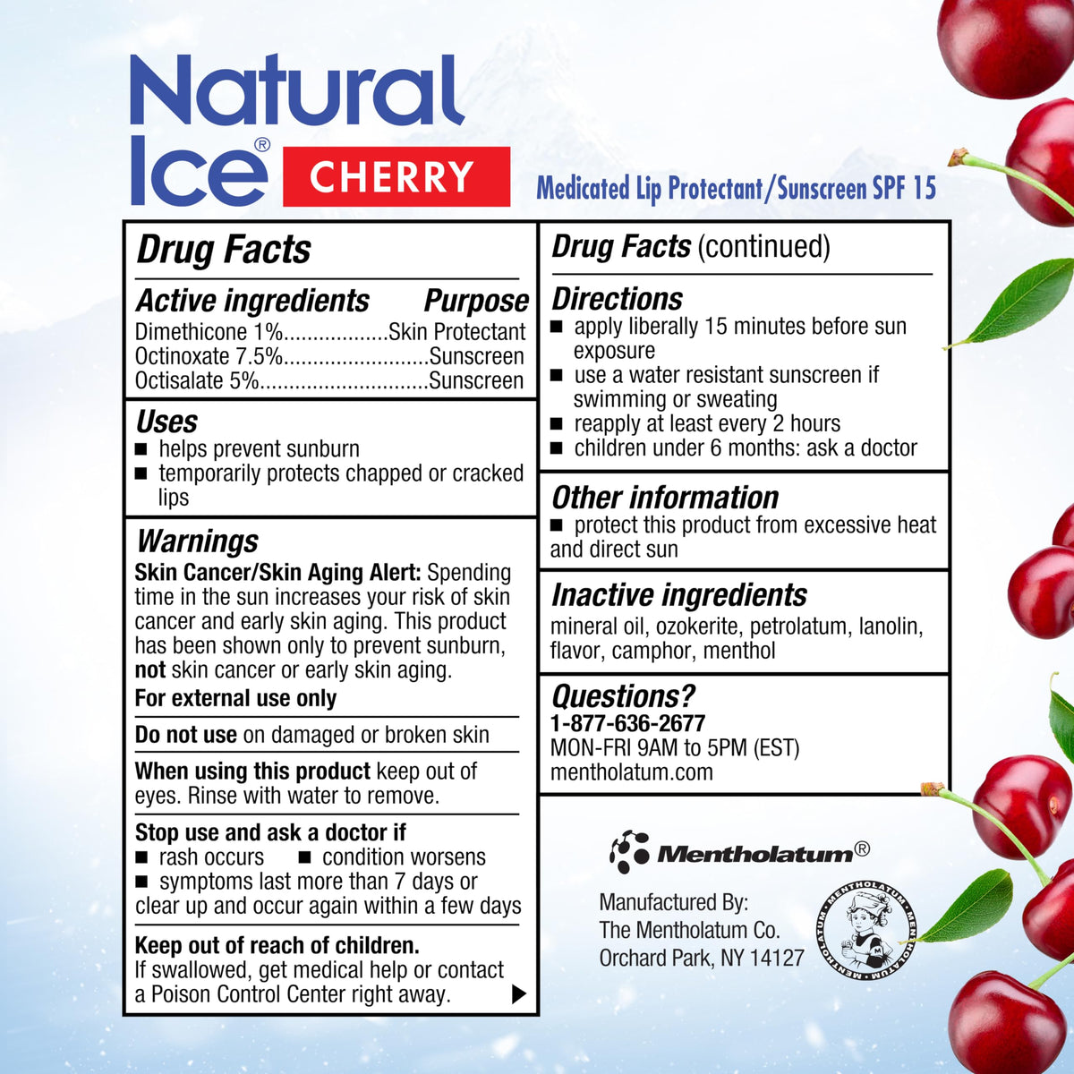 Natural Ice Cherry - SPF 15 lip balm, Cherry Flavor, 0.15 Ounce (Pack of 12)