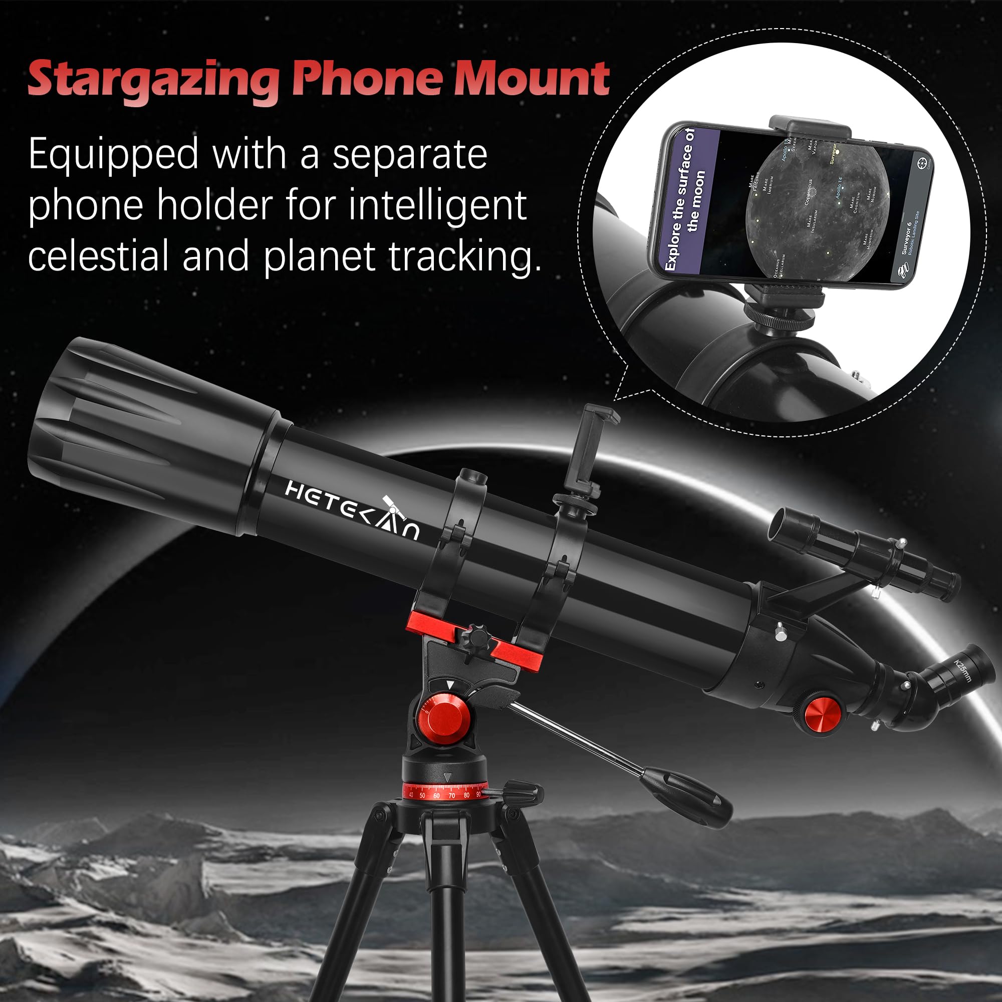Telescope,Telescope for Adults High Powered, 90mm Aperture 900mm Professional Refractor Telescope for Kids & Beginners, Magnification 450X, for Planet Observation with Stainless Tripod & Phone Adapter