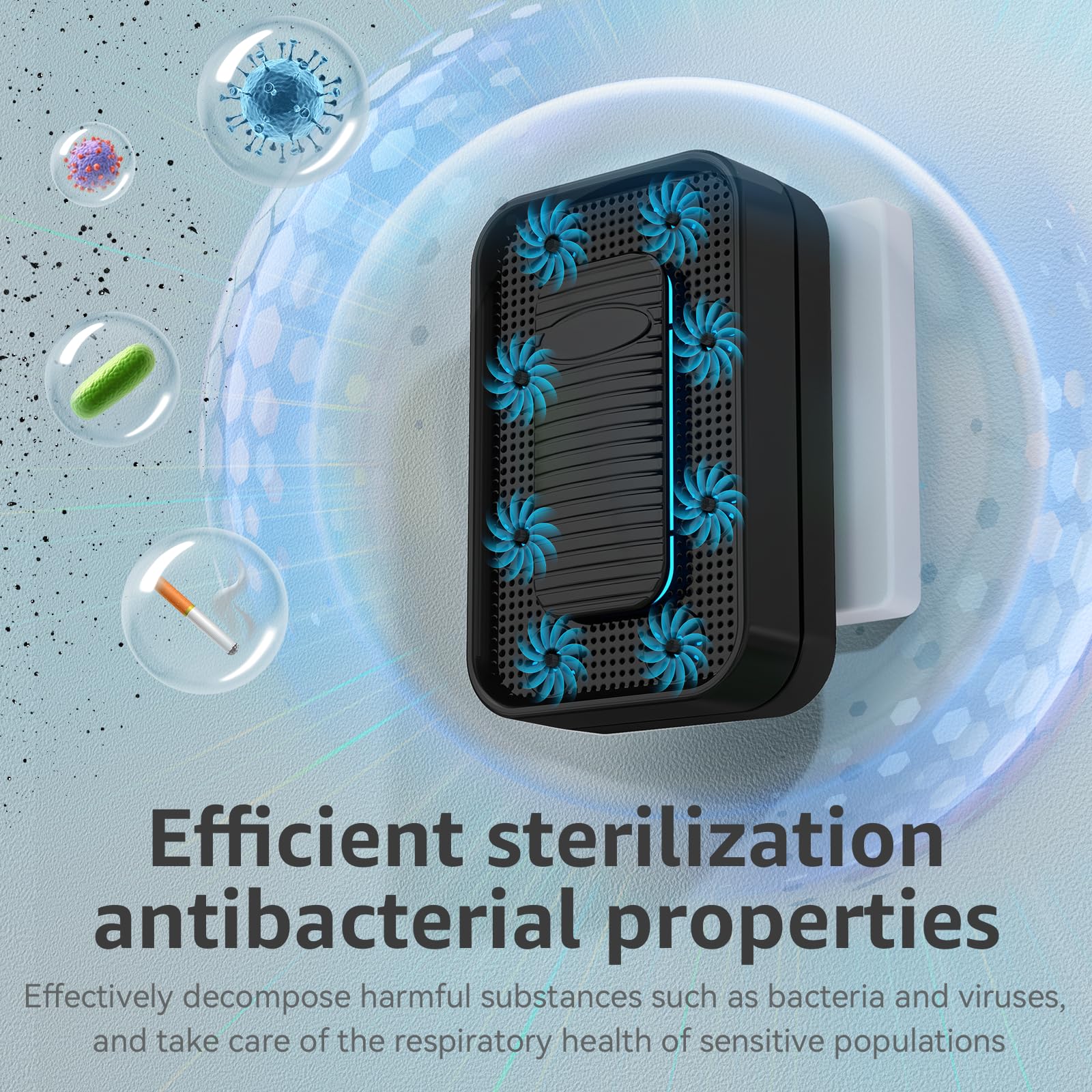 Air Ionizers for Home (3 Pack), 10 Times Efficiency Improvement, 99% Odor Eliminator for Pet Odors, Plug In Negative Ion Air Purifiers for Bedroom, Kitchen, Office - Dust, Smoke Smell (Black)