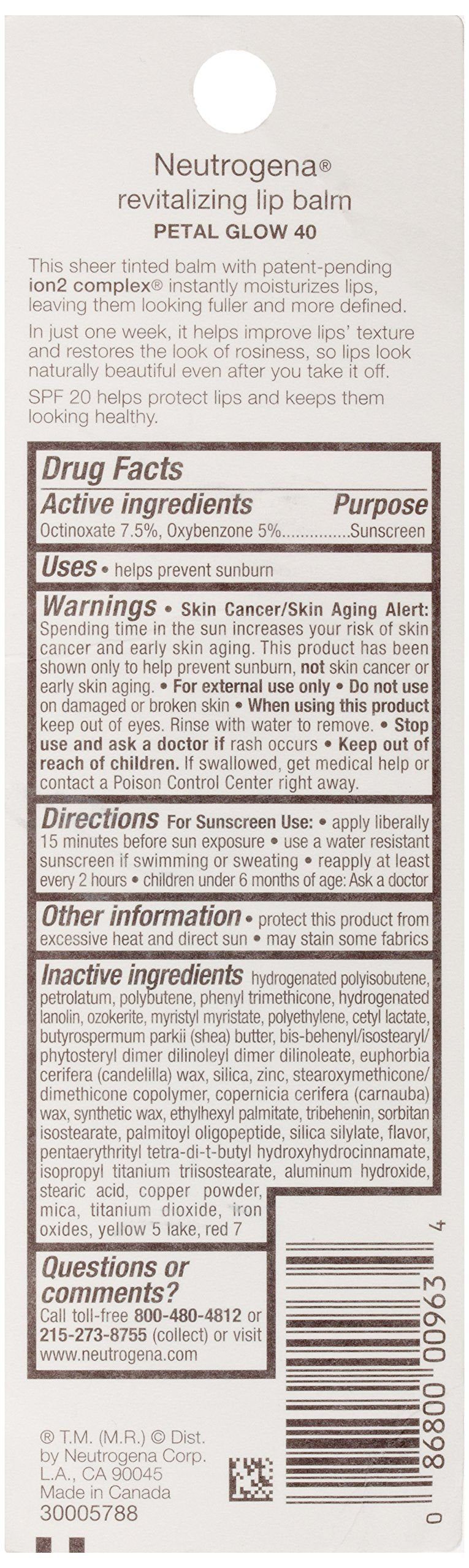 Neutrogena Revitalizing Tinted Lip Balm Broad Spectrum SPF 20 Sunscreen, Moisturizing Lip Balm with a Sheer Tint for Softer, Smoother, Healthier-Looking Lips, Sheer Petal Glow 40, .15 oz