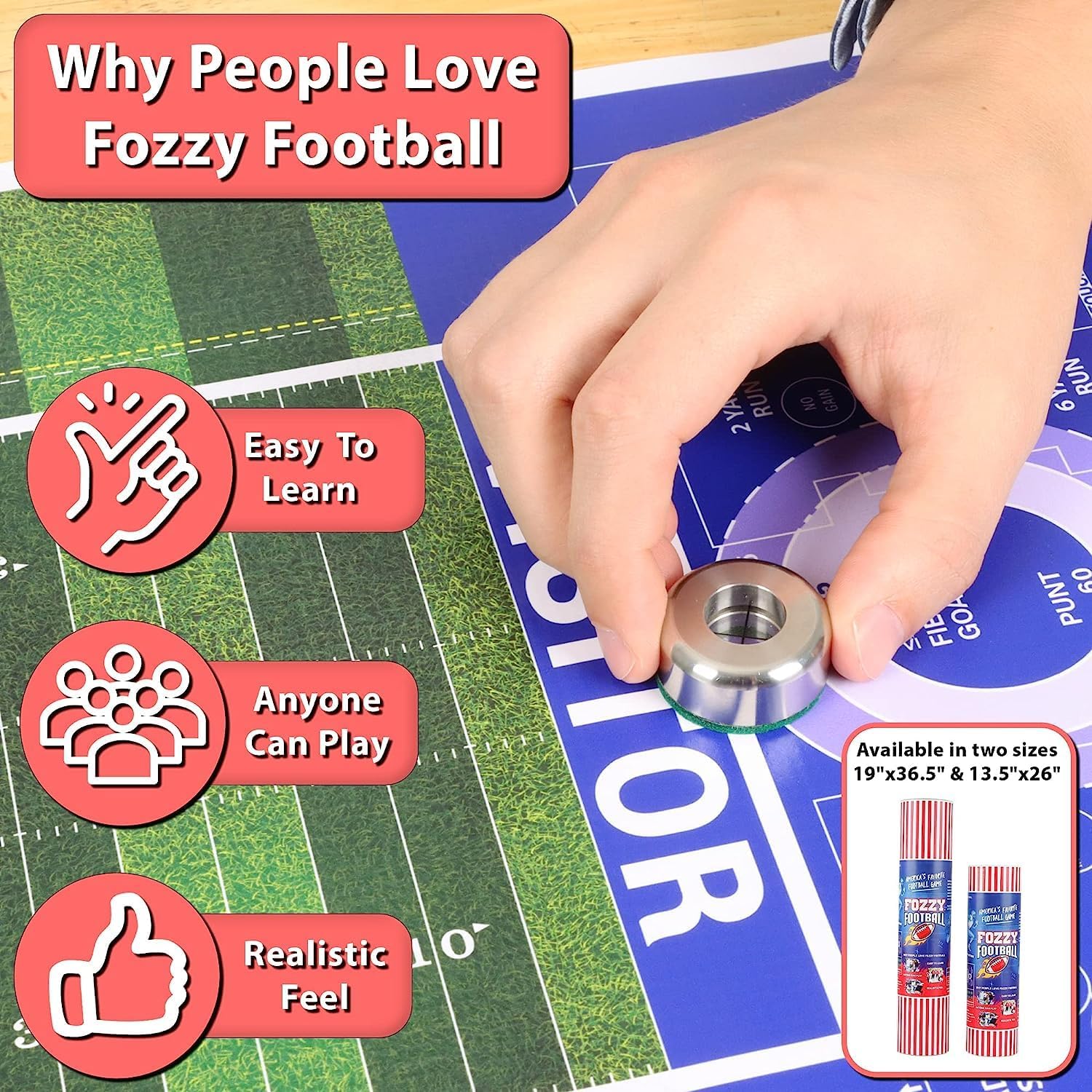 Tabletop Football Board Game - 19" x 36.5" Deluxe Set | an Indoor Outdoor Football Game Played Shuffleboard Style
