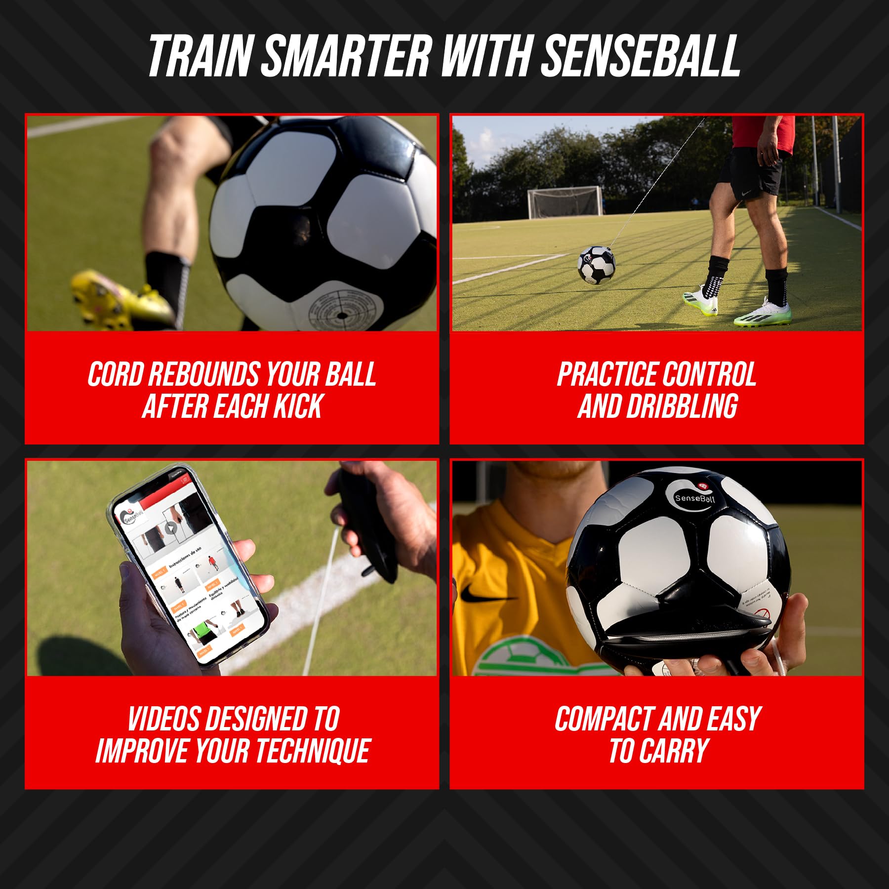 SenseBall Soccer Ball | Soccer Training Equipment for Kids & Adults | Improve Skills & Control with 50 Exercise Videos & Personal Soccer Coach App