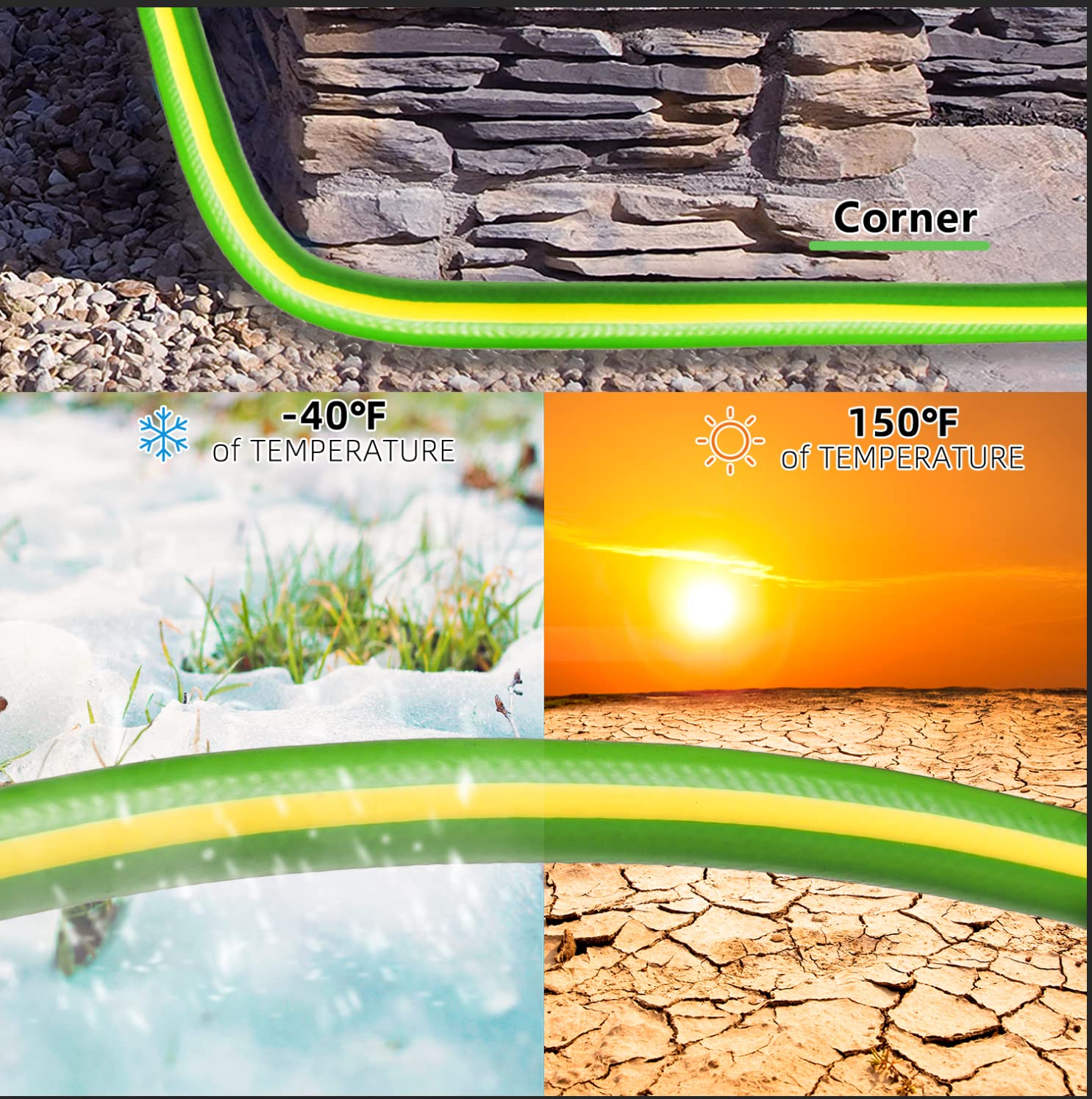 Garden Hose 50 ft x 5/8 in Heavy Duty-Flexible&Lightweight Outdoor Water Hose with 10 Pattern Spray Nozzle,Burst 600psi,Kink-less Hybrid Rubber Car Washing Pipe Hoses for Backyard,3/4''Brass Fittings