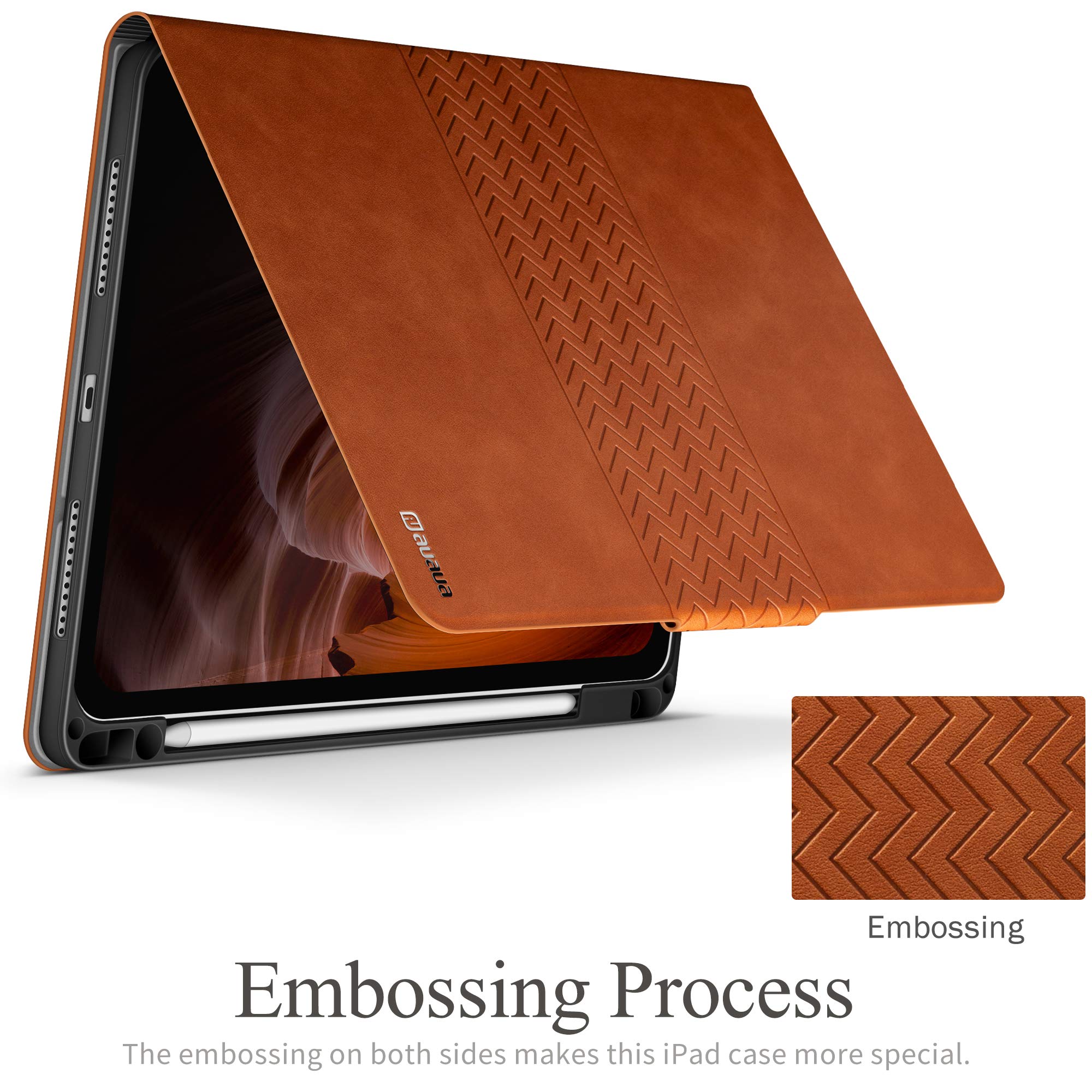 auaua Case for iPad Air 11 Inch (2024)/iPad Air 5th/4th Generation (2022/2020) with Pencil Holder, Auto Sleep/Wake, Adjustable Angle (Brown)