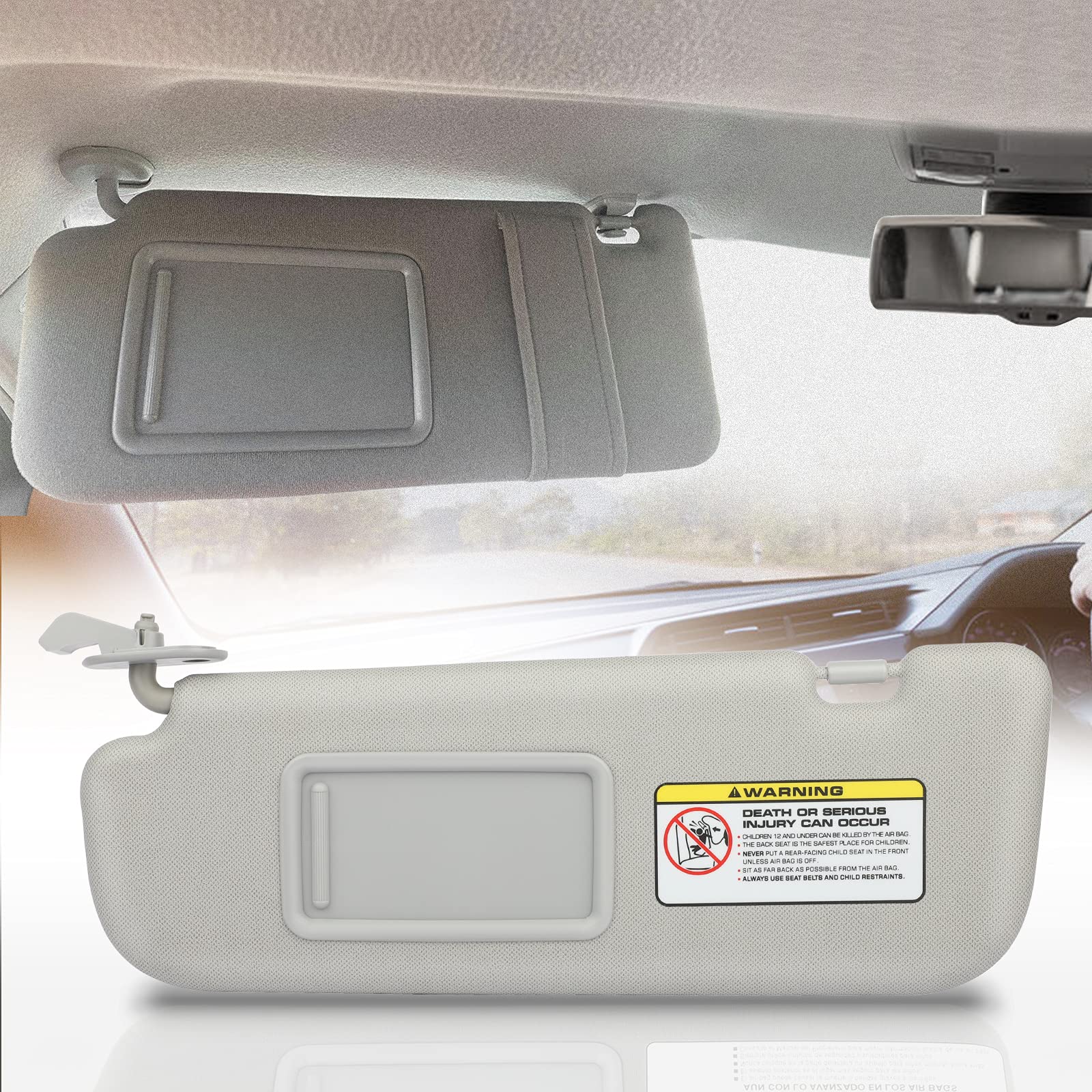 SCITOO Left Driver Side Sun Visor Assembly fit for Hyundai Elantra 2011-2015 Without Sunroof (Gray)