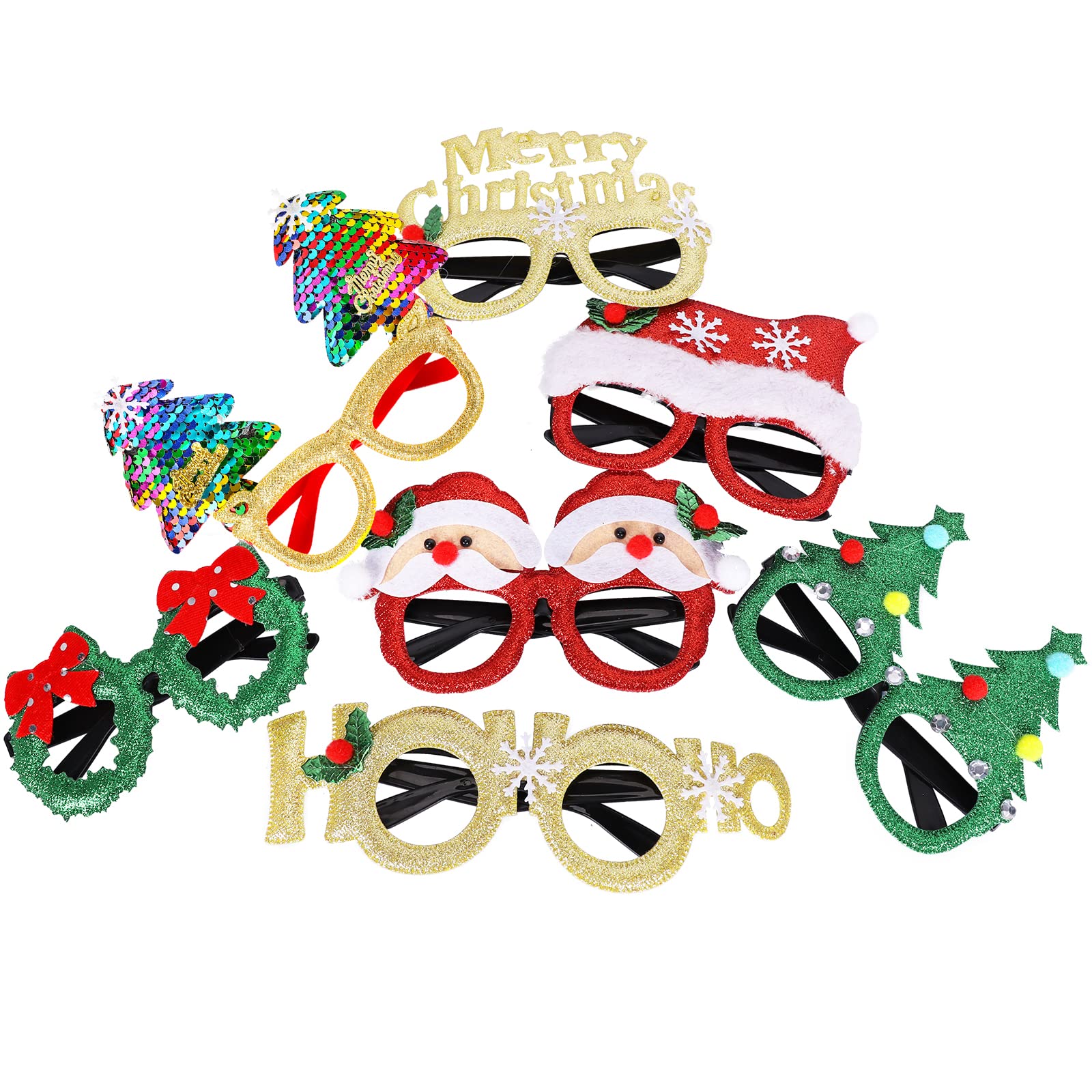 Max Fun 12Pcs Christmas Glasses Glitter Holiday Party Glasses Frames Christmas Decoration Accessories Costume Eyeglasses for Christmas Parties Holiday Favors (One Size Fits All)