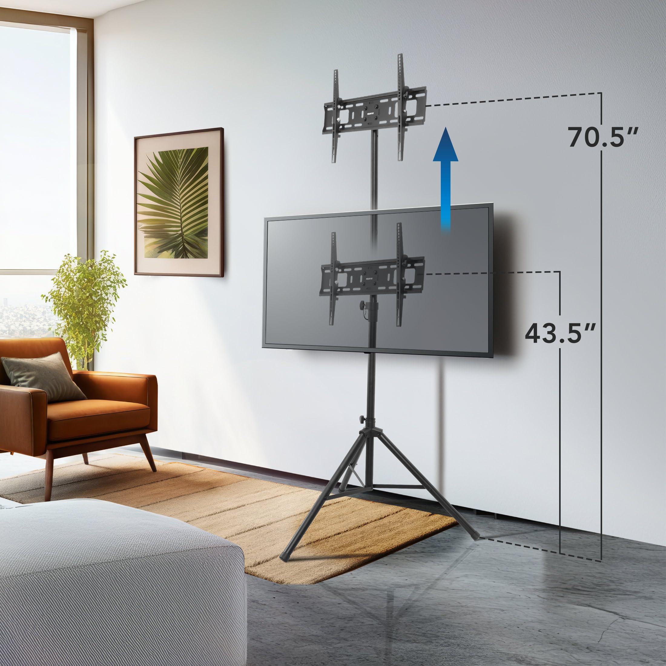 Mount-It! Tripod TV Stand – Portable TV Tripod for Flat Screens 32-70 Inch – Indoor/Outdoor Height Adjustable Stand, VESA 200x200 to 600x400, for LCD, LED, OLED, Curved TVs, Holds up to 77lbs