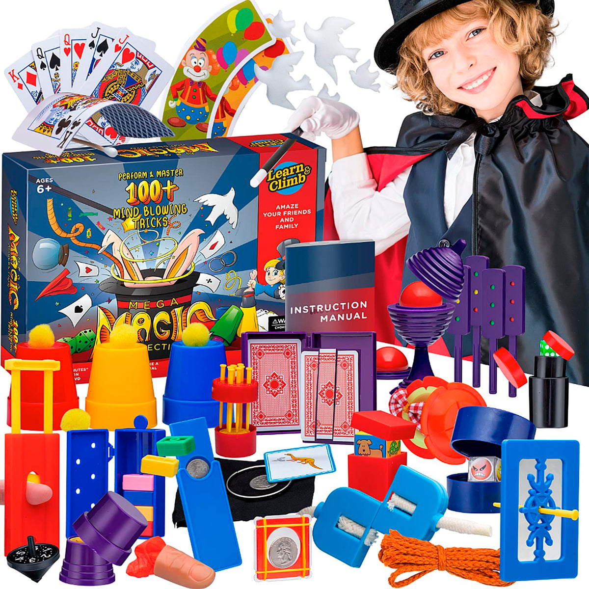 Learn & Climb Mega Magic Kit for Kids - Perform 100's of Today's Most Exciting Tricks - Magician Set with Tutorial Videos for Children Ages 6, 7, 8, 9, 10, 11, 12