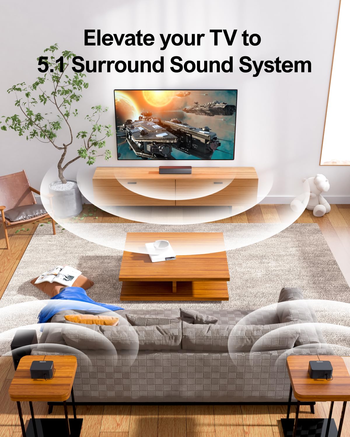 ULTIMEA 5.1 Virtual Surround Sound Bar, 320W Peak Power, Surround Sound System Home Theater Sound Bar for Smart TV with Adjustable Surround Speakers and Subwoofer, HDMI ARC TV Soundbar, Poseidon D50