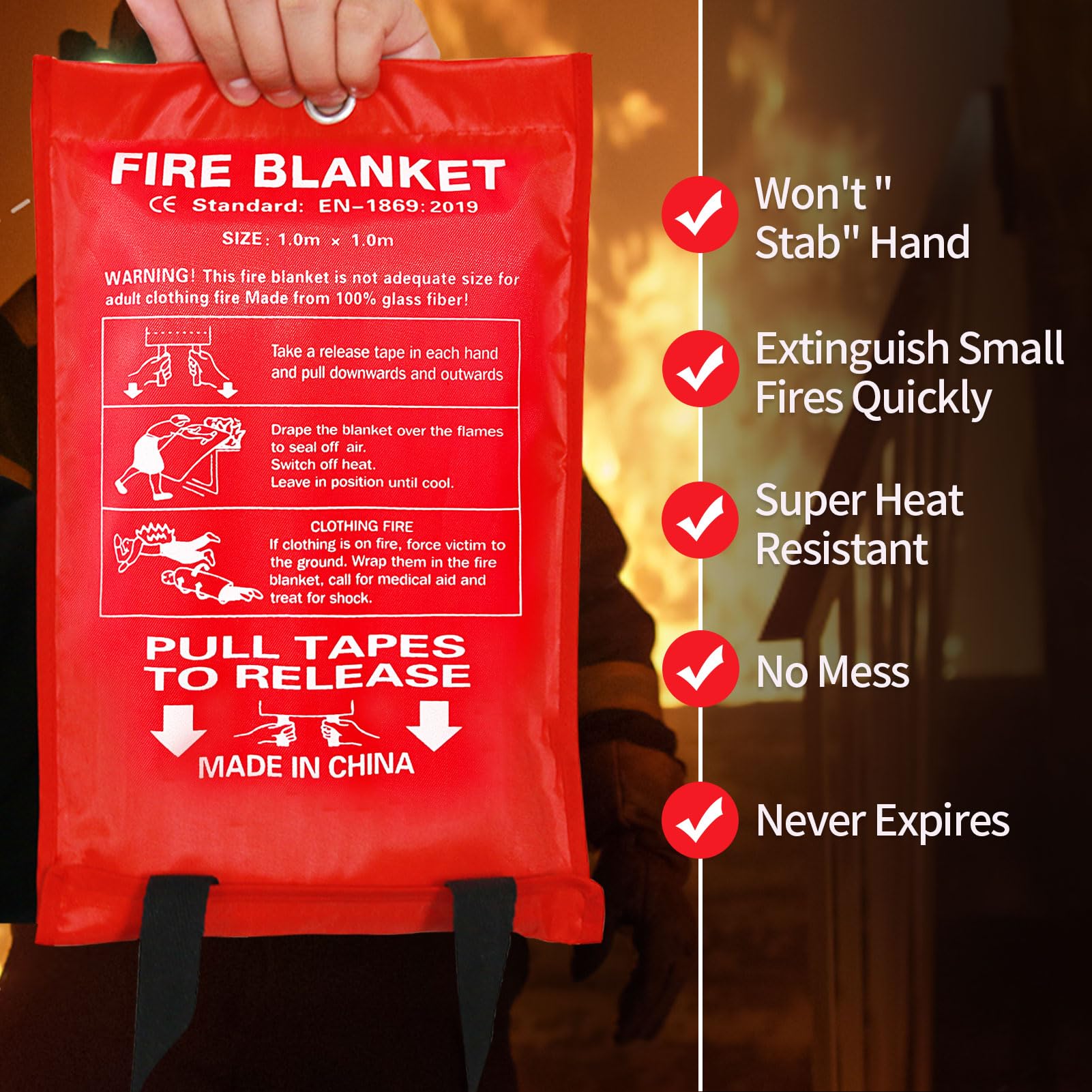 ifory Emergency Fire Blanket for Home & Kitchen, 40” x 40” Fire Suppression Blanket for Kitchen with Double Sided Silicone Flame Retardant Layer, Leaving No Glass Fiber Fragments - 2 Pack