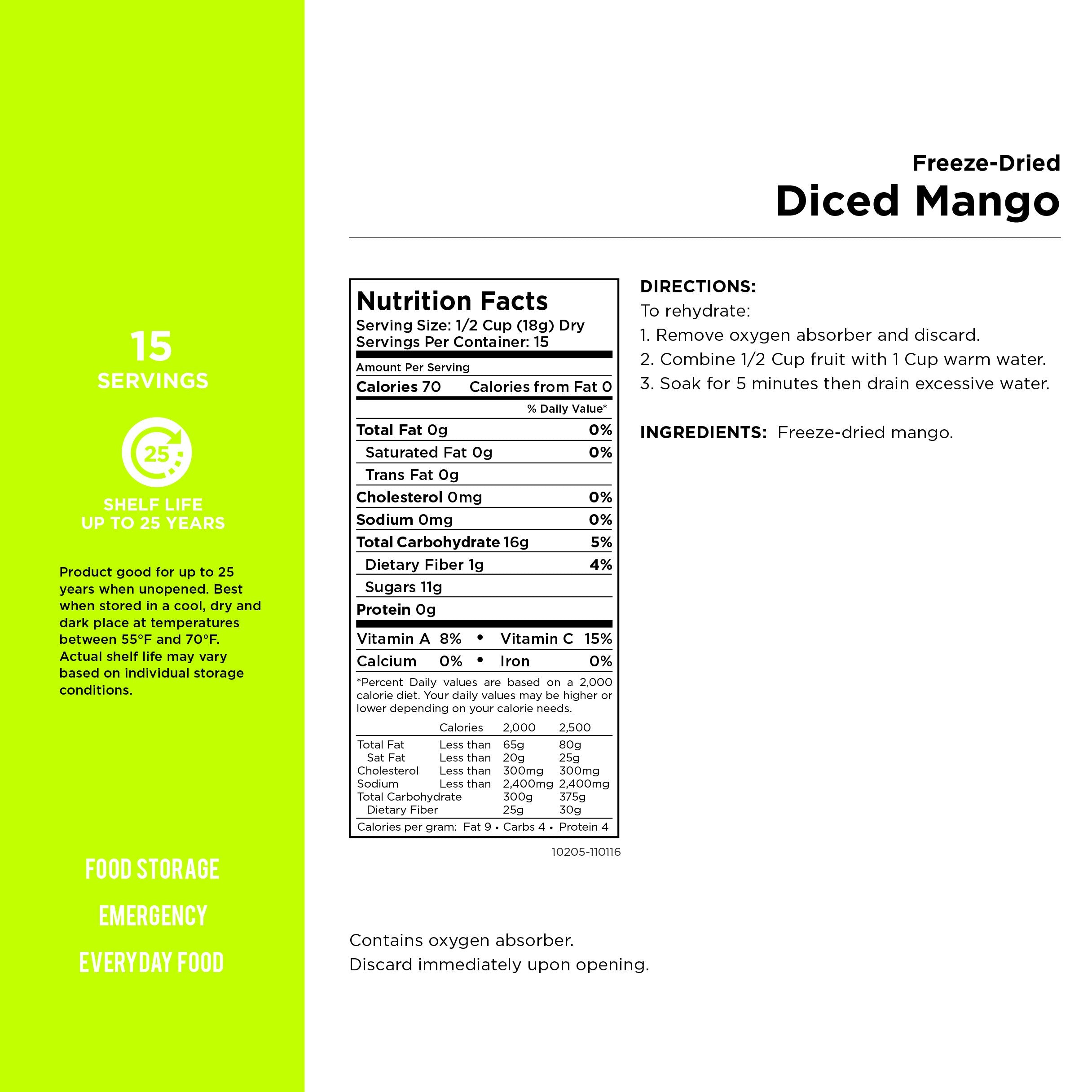 Augason Farms Freeze Dried Diced Mango 9.52 oz No. 10 Can