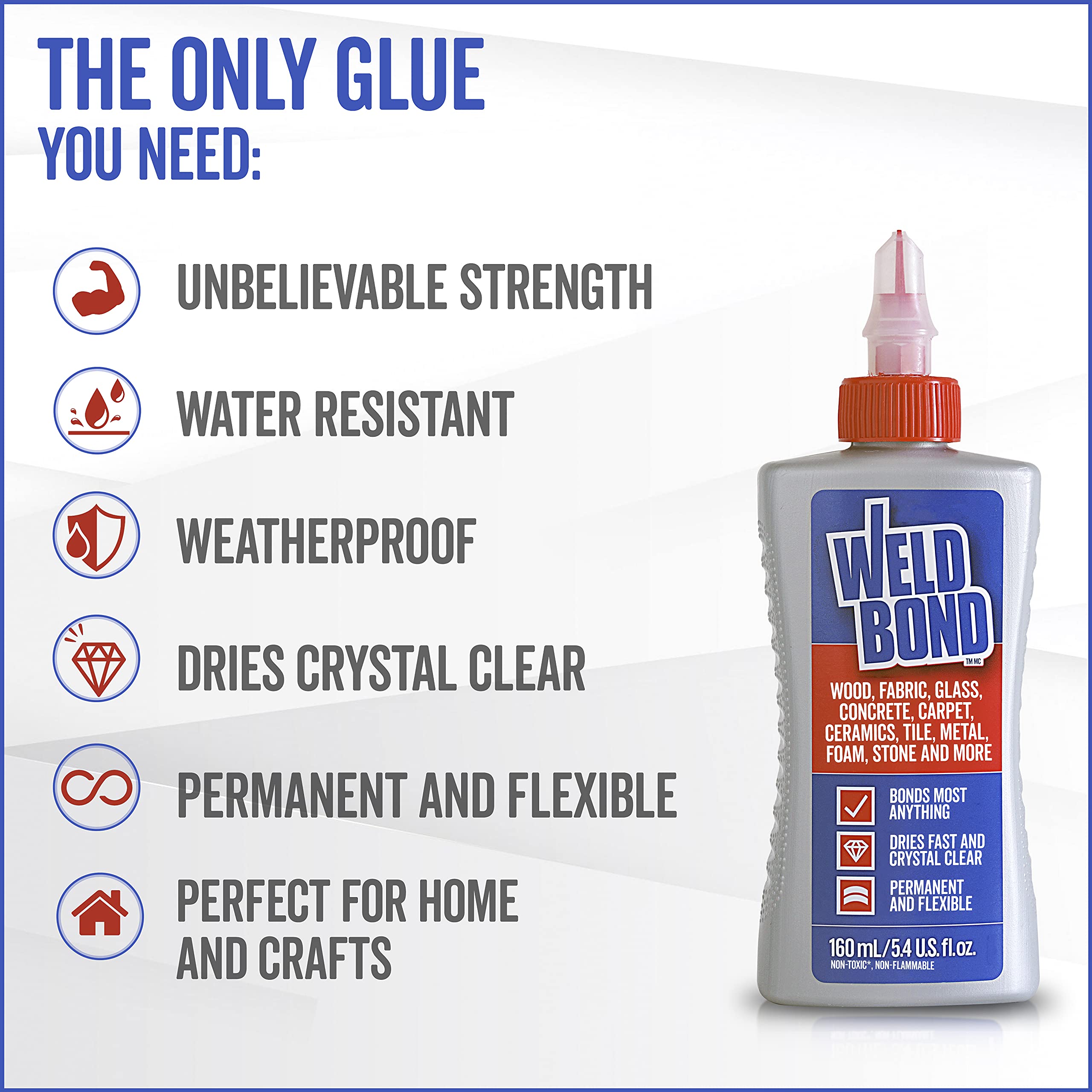 Weldbond Multi-Surface, Non-Toxic Glue, Bonds Most Anything! Use as Wood Glue or for Glass Crafts Ceramic Tile Mosaic Porcelain Stone Fabric Carpet Metal & More. 1-Pack of 5.4oz /160ml