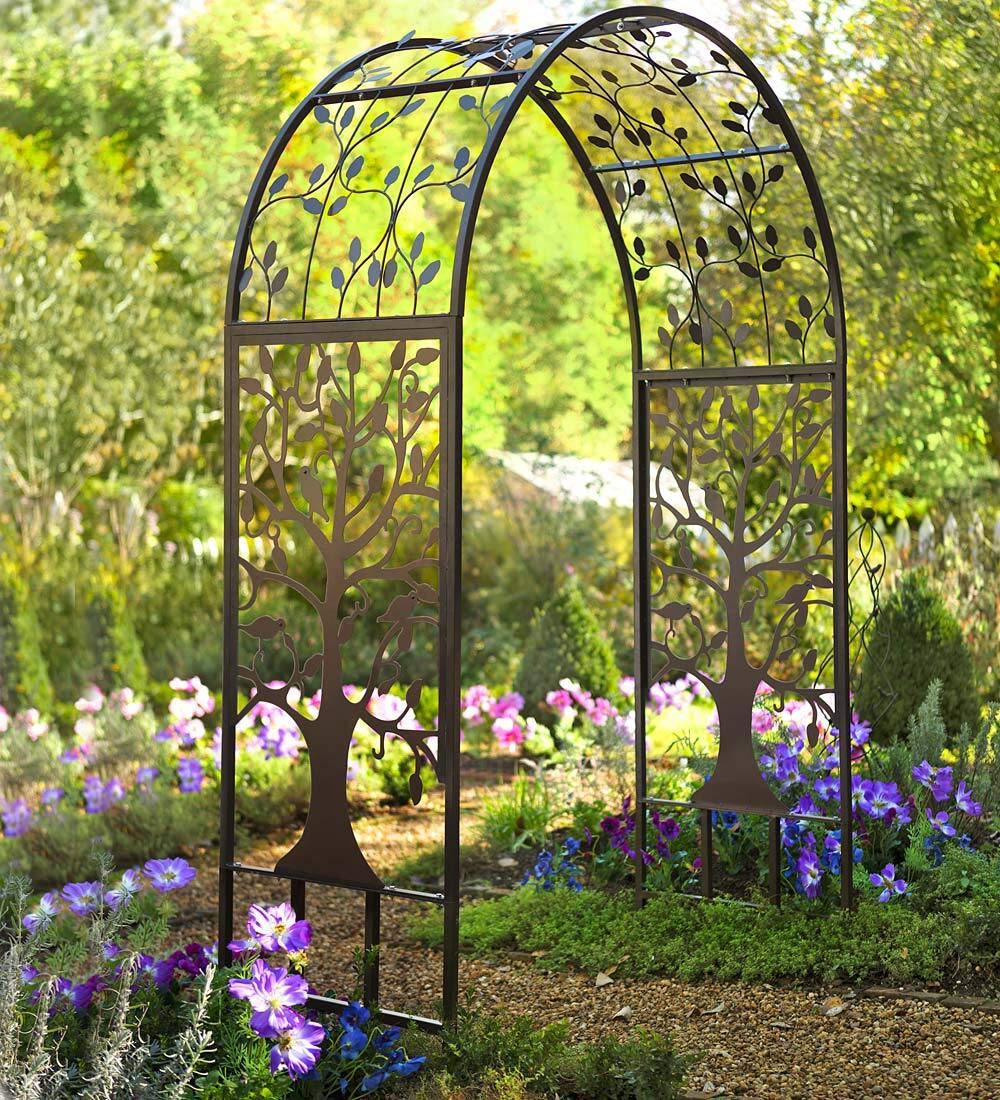 Plow & Hearth Arch Metal Outdoor Garden Arbor | Tree of Life | 7 Feet Tall | Black | Trellis Lattice for Plants | Wedding | Outdoor Patio Décor