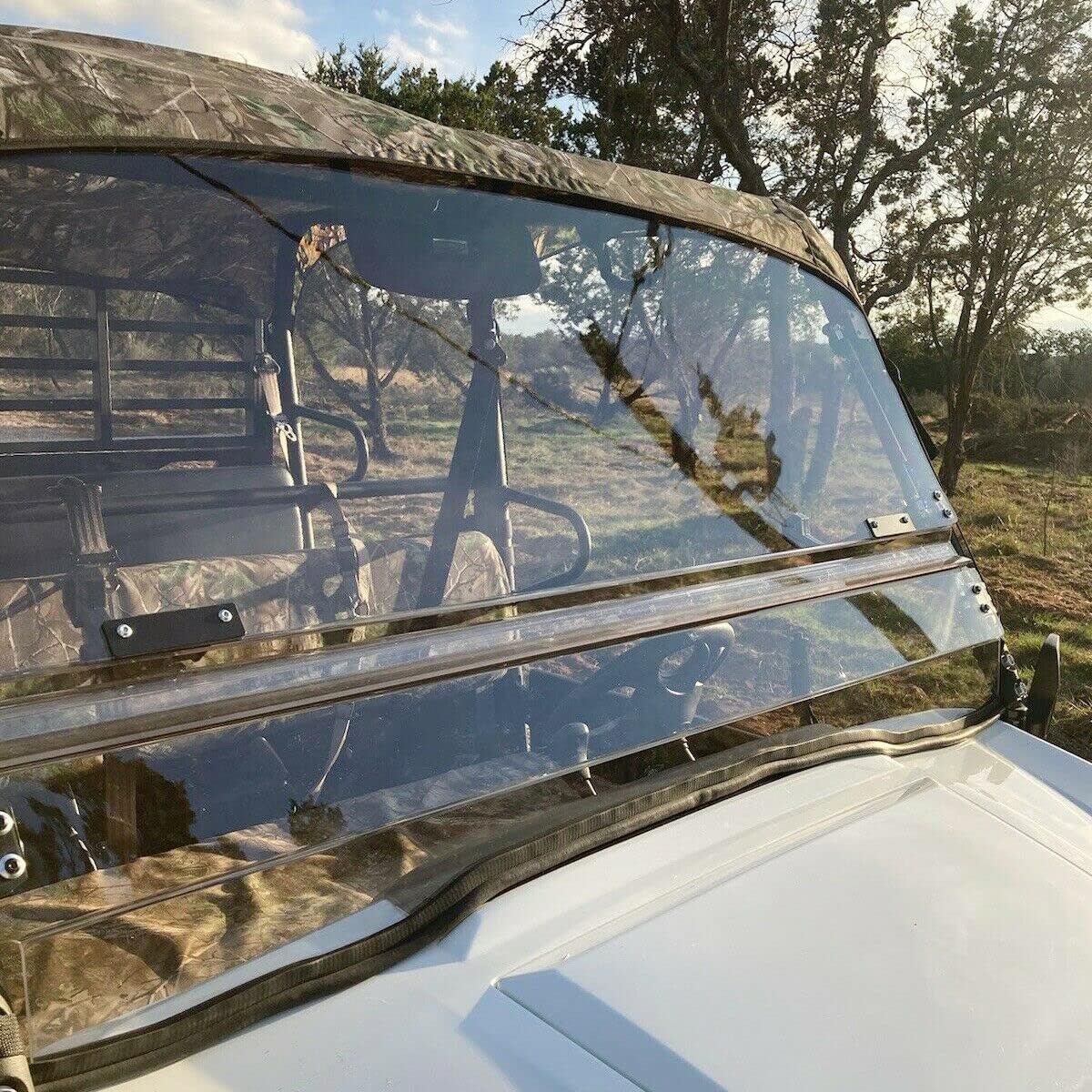 HECASA 2-IN-1 Folding Windshield Compatible with 2015+ Kawasaki Mule Pro FXT/DXT/DX/FX Clear Flip Windscreen Gas Spring Included Heavy Duty Scratch Resistance