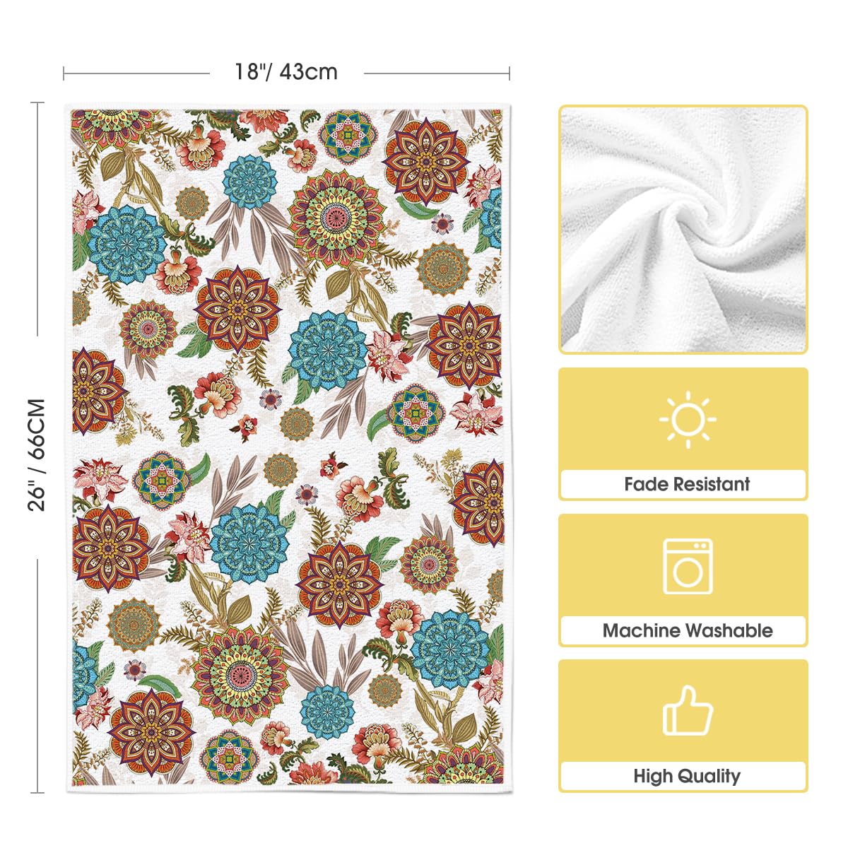Artoid Mode Bohemian Floral Mandala Spring Kitchen Towels Dish Towels, 18x26 Inch Seasonal Decoration Hand Towels Set of 2
