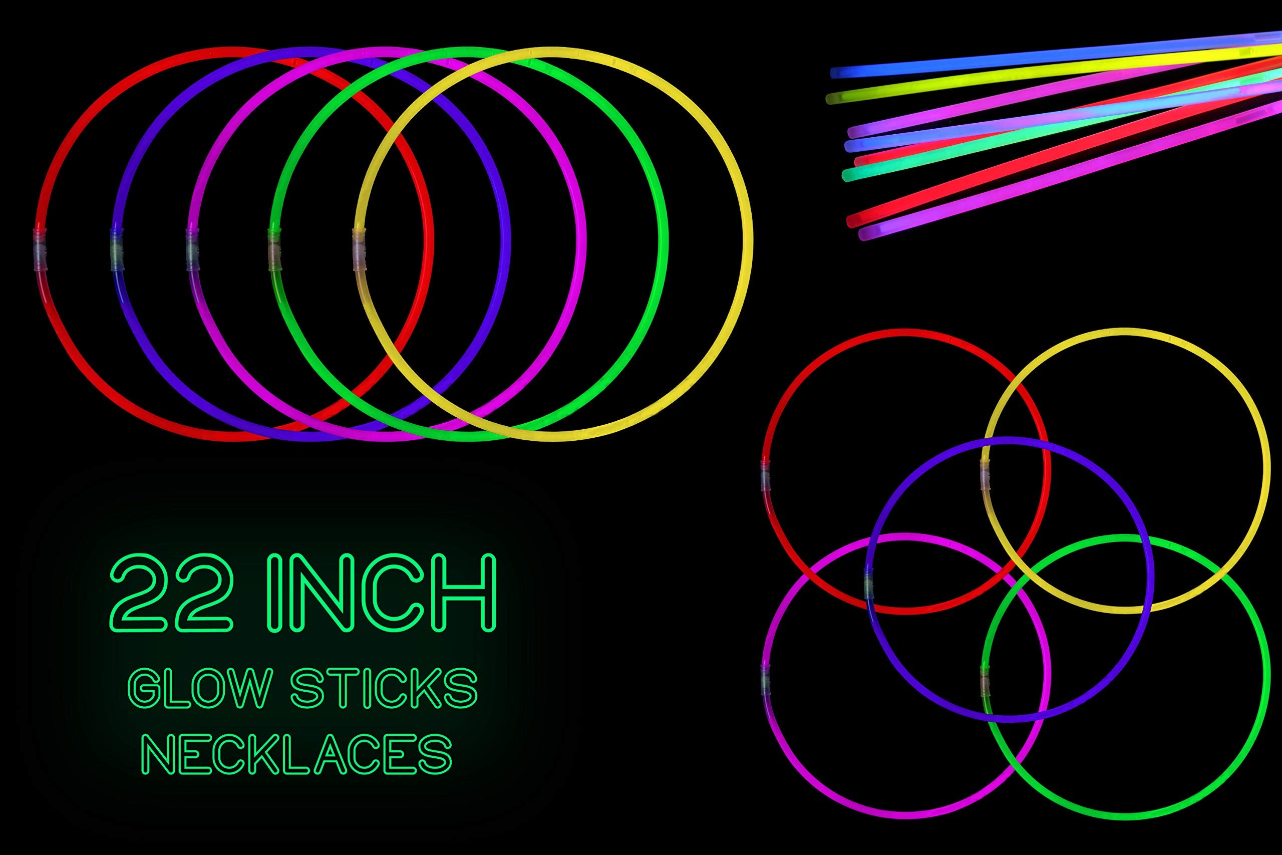 Crown 100 Count 22 inch. Glow Necklaces - Long Lasting Glow Light Sick Neon Necklaces for Parties and July 4th