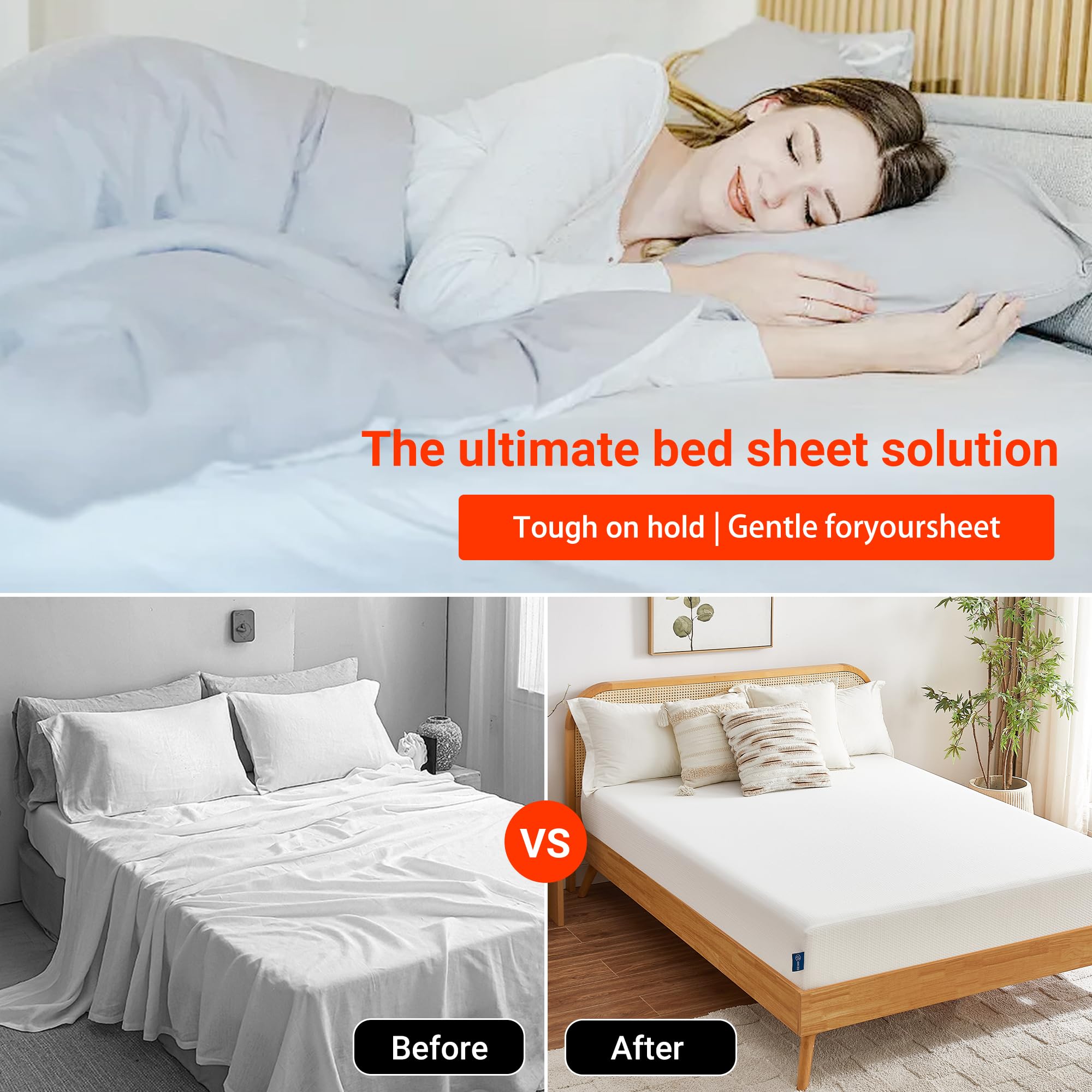 Ksasky Bed Sheet Holder Straps, Adjustable Bed Sheet Clips for Corner, Upgrade Non Slip Sheet Holders Keep Sheets Firm & Tight, Easy to Install Durable Fasteners