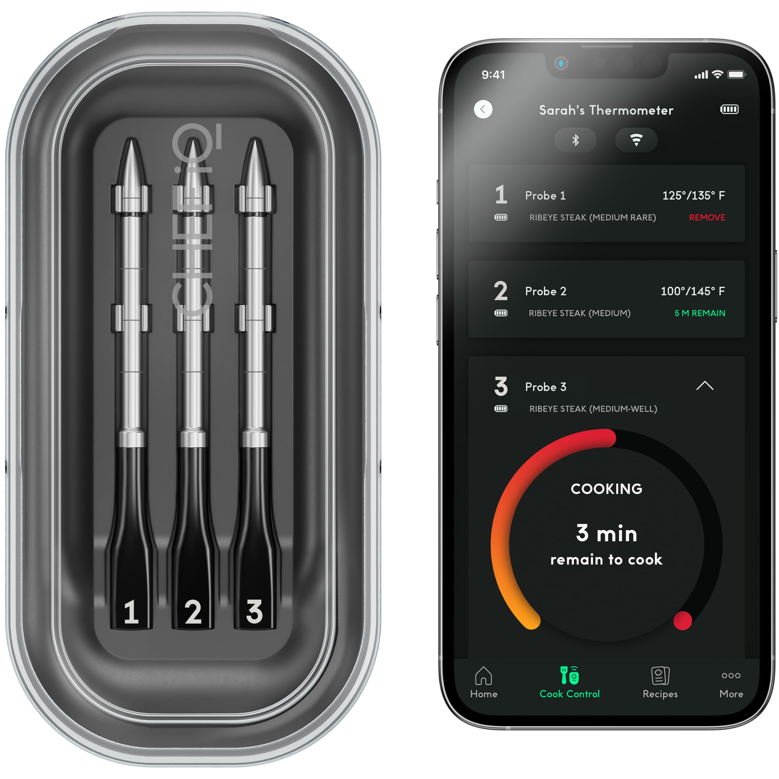 CHEF iQ Smart Wireless Meat Thermometer with 3 Ultra-Thin Probes, Unlimited Range Bluetooth Meat Thermometer, Digital Food Thermometer for Remote Monitoring of BBQ Grill, Oven