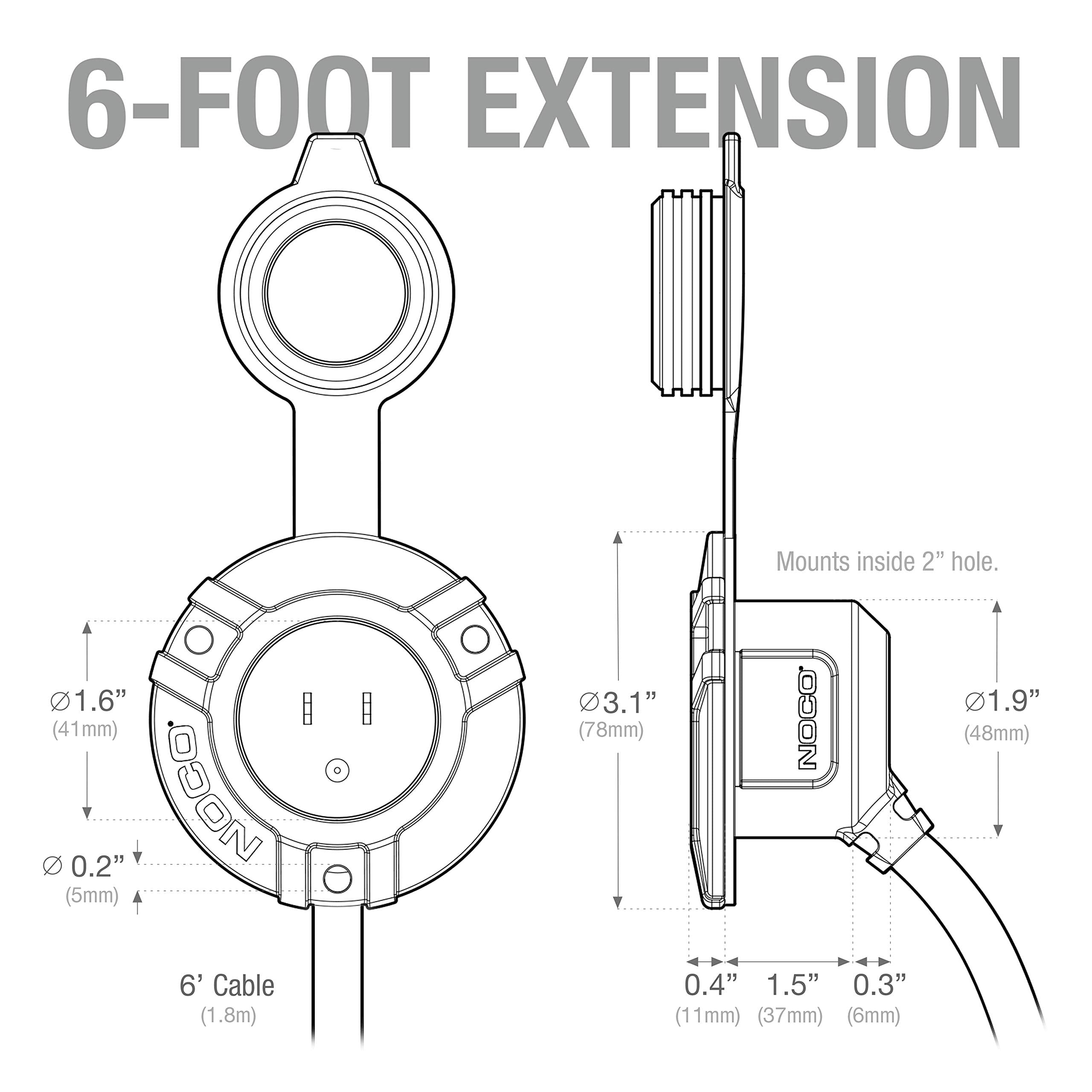 NOCO GCP1E 15A AC Port Plug, 125V Power Inlet Socket, Charger Plug, and Waterproof Electrical Outlet Receptacle with 6-Foot Integrated Outdoor Extension Cord