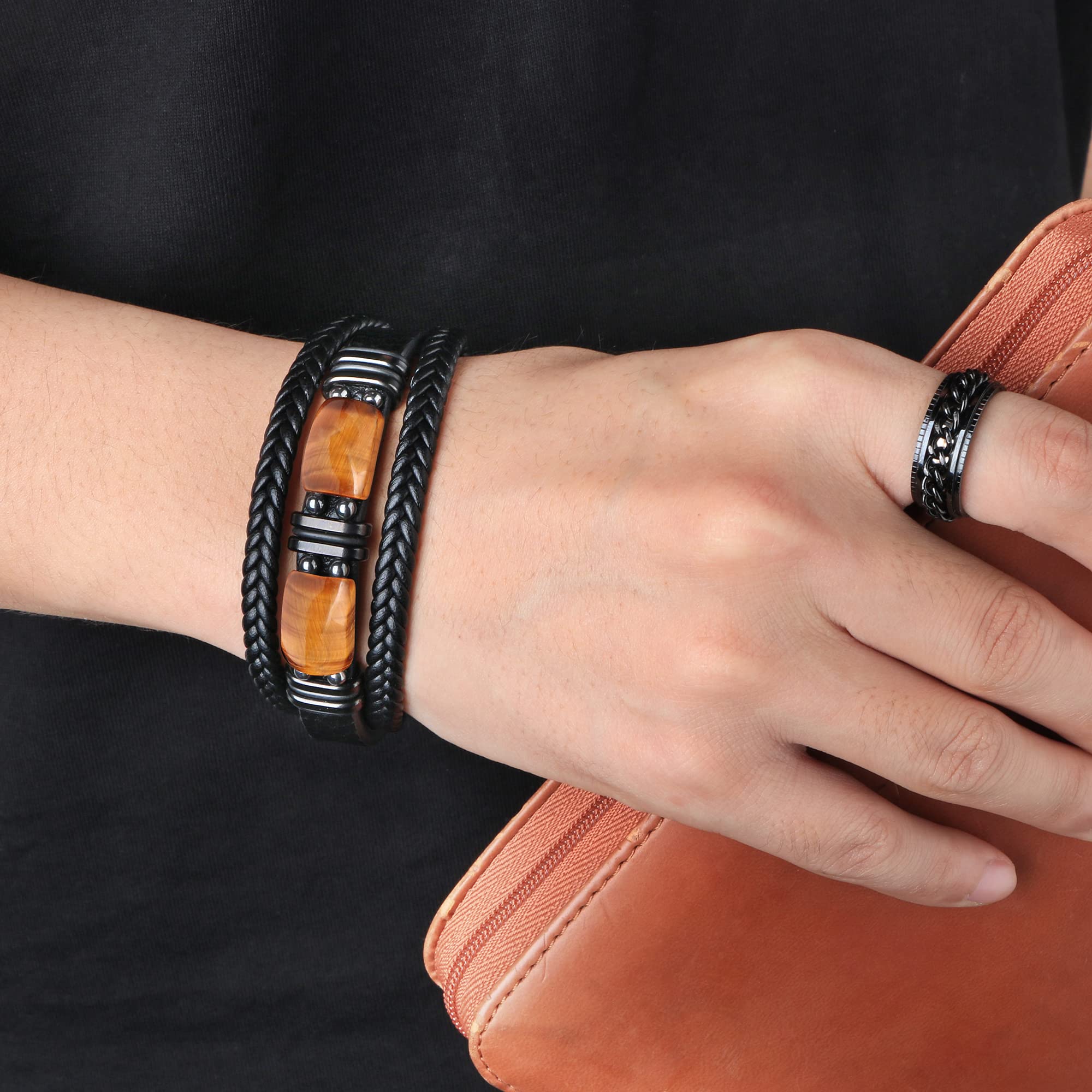 JoycuFF Grandson Birthday Gifts Leather Bracelets for Grandson Gift for Grandson from Grandpa Grandma To My Grandson Love You Forever Bracelet Anniversary Christmas Ideas Gift