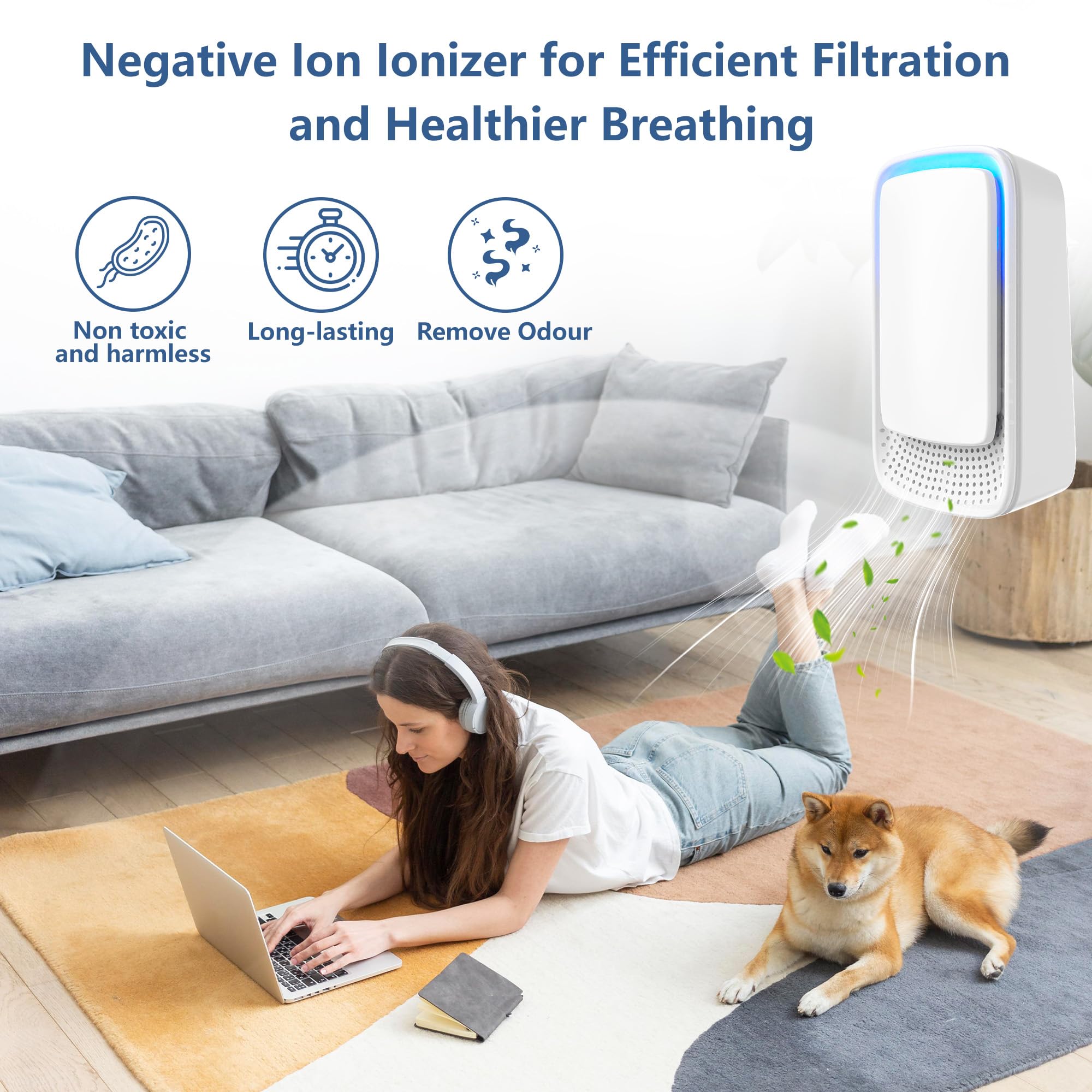 Mini Plug-In Air Ionizer for Home - No Filter Needed, Silent 30dB, Releases 40-100M Ions/Min, Ultra Slim, Saves Energy in Bedroom/Office(4 Pack)