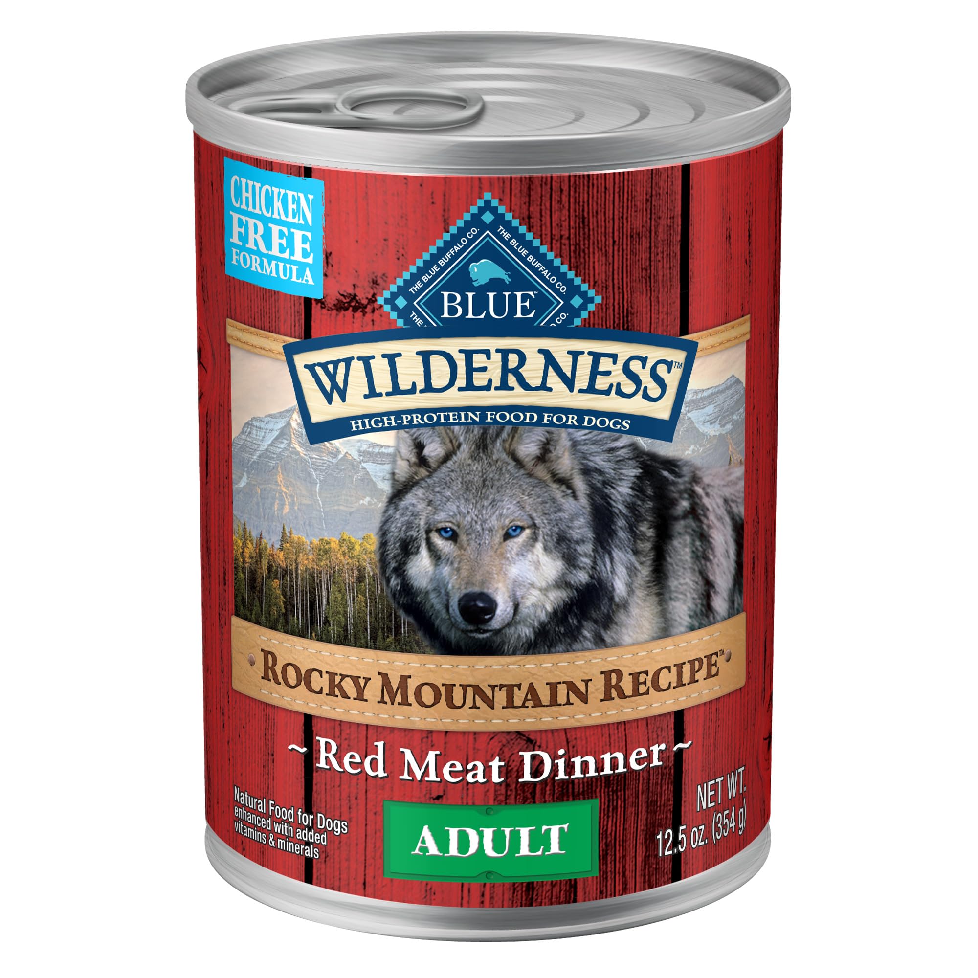 Blue Buffalo Wilderness Adult Wet Dog Food, High-Protein and Grain-Free, Made with Natural Ingredients, Rocky Mountain Recipe Red Meat Paté, 12.5-oz Can (12 count)