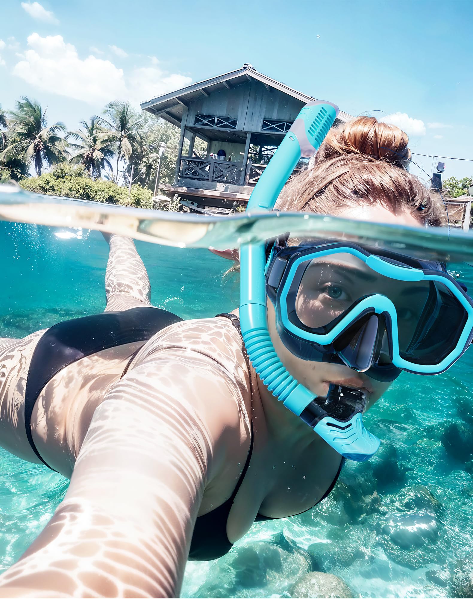 Snorkeling Gear for Adults, Kwambiri Dry-Top Snorkel Set, 186°Panoramic Wide View Diving Mask Breathing Freely Snorkel Mask for Snorkeling Scuba Diving Swimming Travel(Adults)