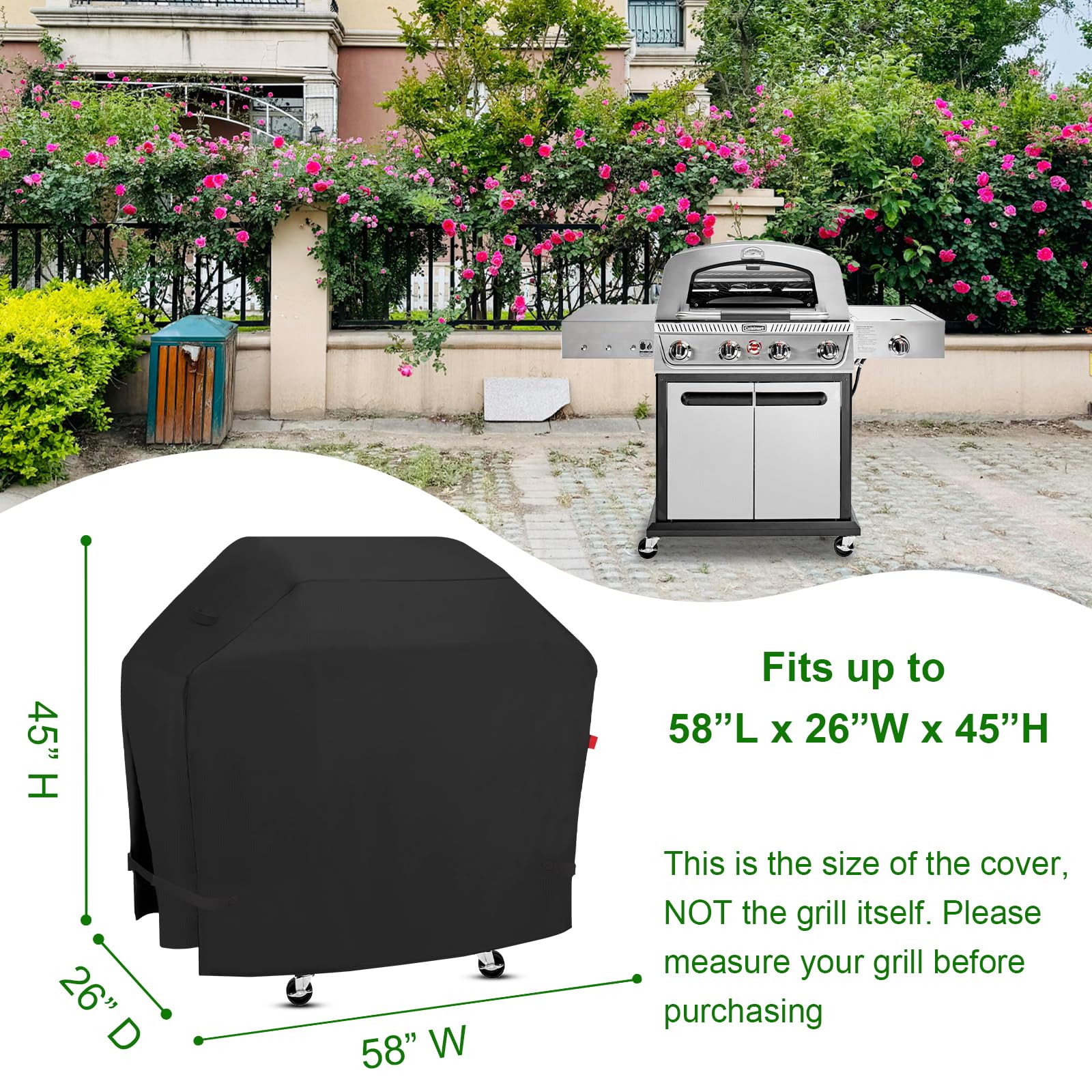 Outdoor Grill Cover Fits Cuisinart Propel+ 4-Burner 3-in-1 Gas Grill CGG-6331, Cover Geny Waterproof 600D Heavy Duty BBQ Grill Covers, 58" L x 26" D x 45" H.