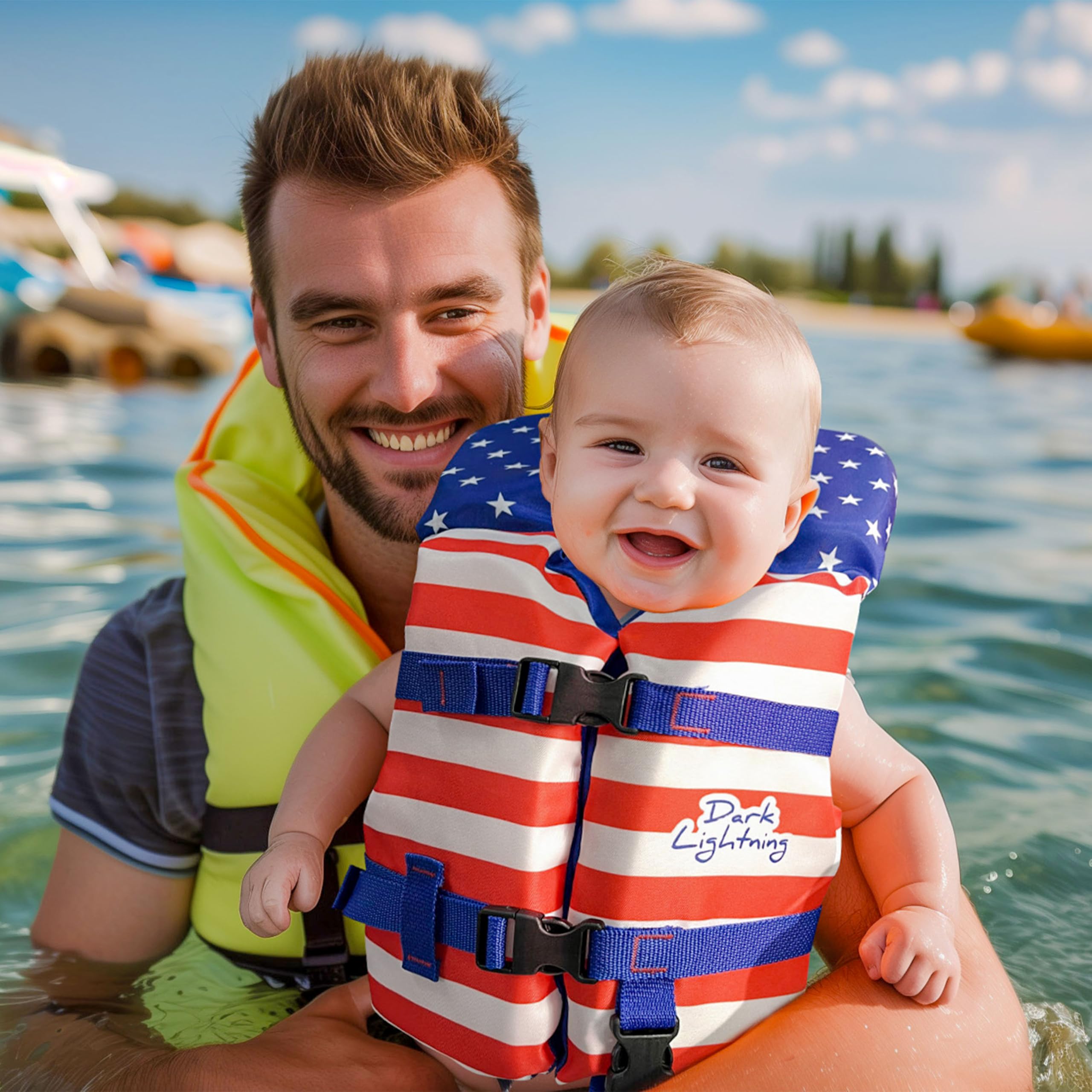 Toddler Swim Vest for Child 30-50 Pounds, Infant Life Jacket 0-30 lbs, Kids Water Wings Arm Floaties in Puddle/Sea (US - Flag)