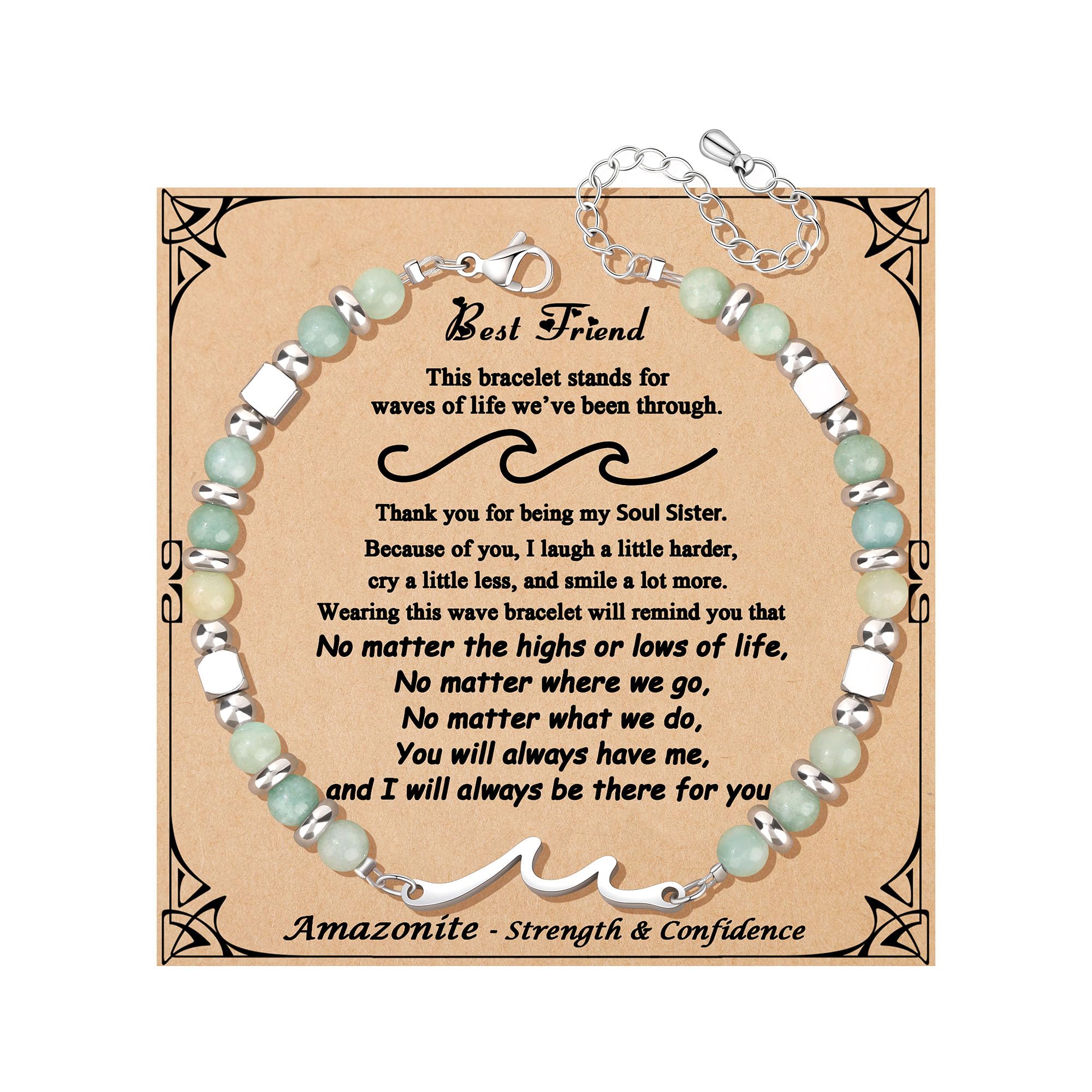JoycuFF Best Friend Birthday Gifts for Women, Mothers Day Friendship Bestie Gifts for Women, Christmas Valentines Day Ideas Present Amazonite Wave Bracelet