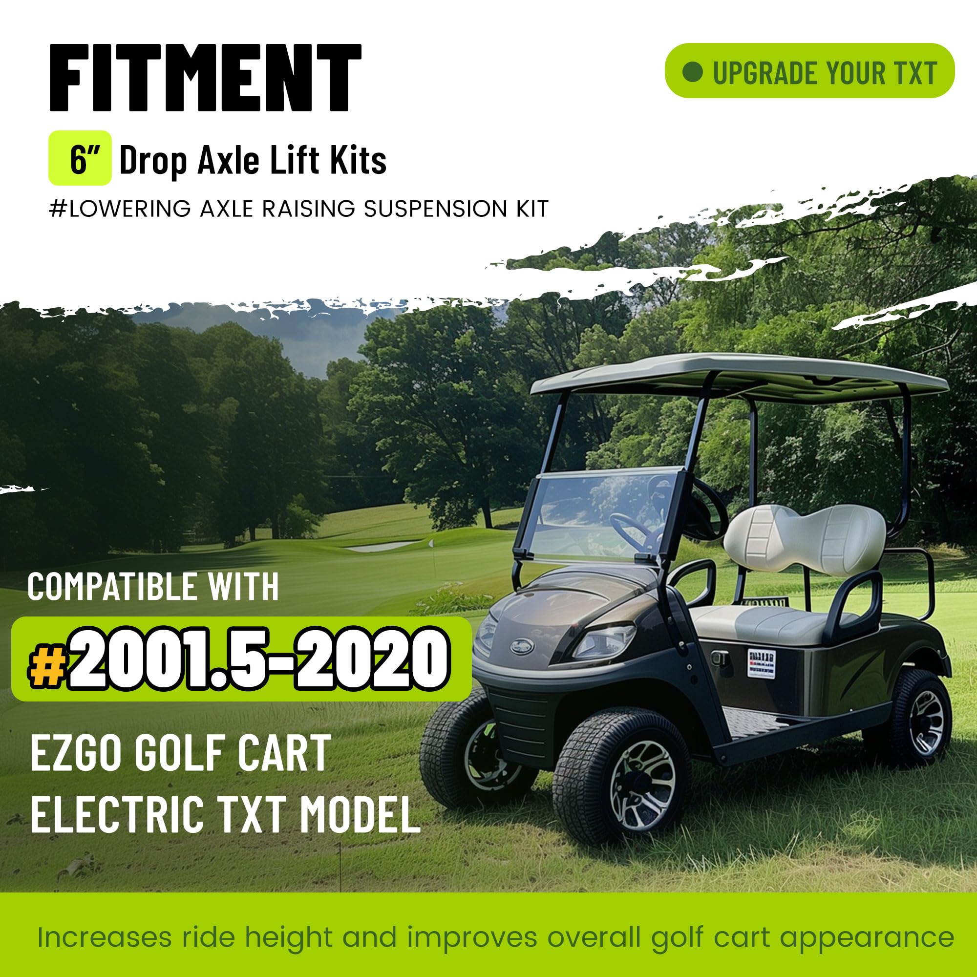 ECOTRIC 6" Drop Axle Golf Cart Lift Kit Compatible with 2001.5-2020 EZGO Medalist/TXT Golf Cart Model
