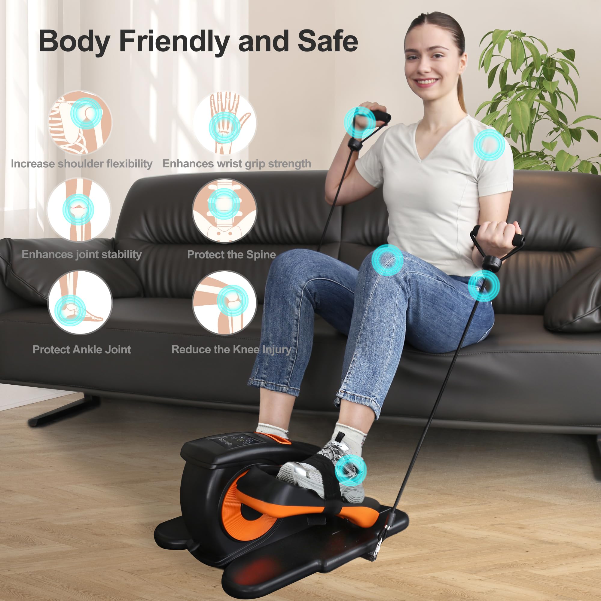 Mysuntown Under Desk Elliptical for Home, Leg Exerciser While Sitting for Seniors Fully Assembled, Ellipse Leg Exerciser with 12 Adjustable Speeds & Remote Control & Pedals Straps