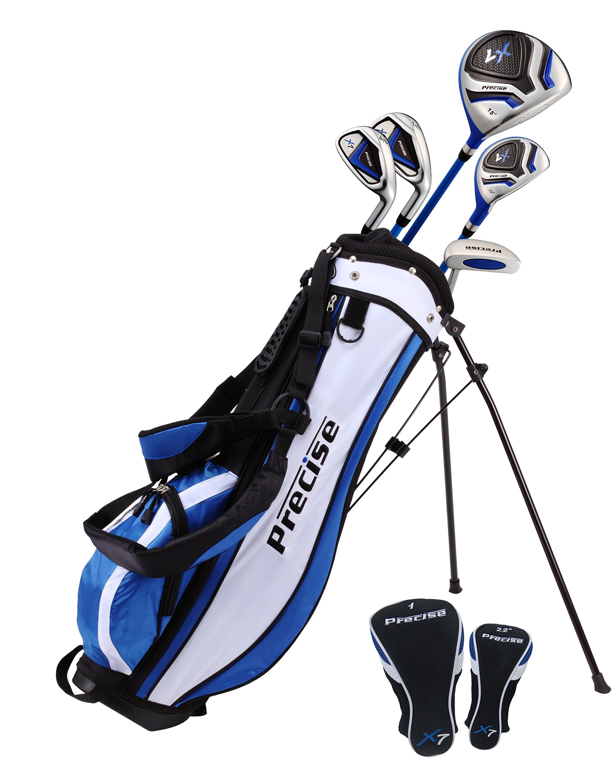 Distinctive Left Handed Junior Golf Club Set for Age 9 to 12 (Height 4'4" to 5'), Left Handed Only, Set Includes: Driver (15"), Hybrid Wood (22, 2 Irons, Putter, Bonus Stand Bag & 2 Headcovers