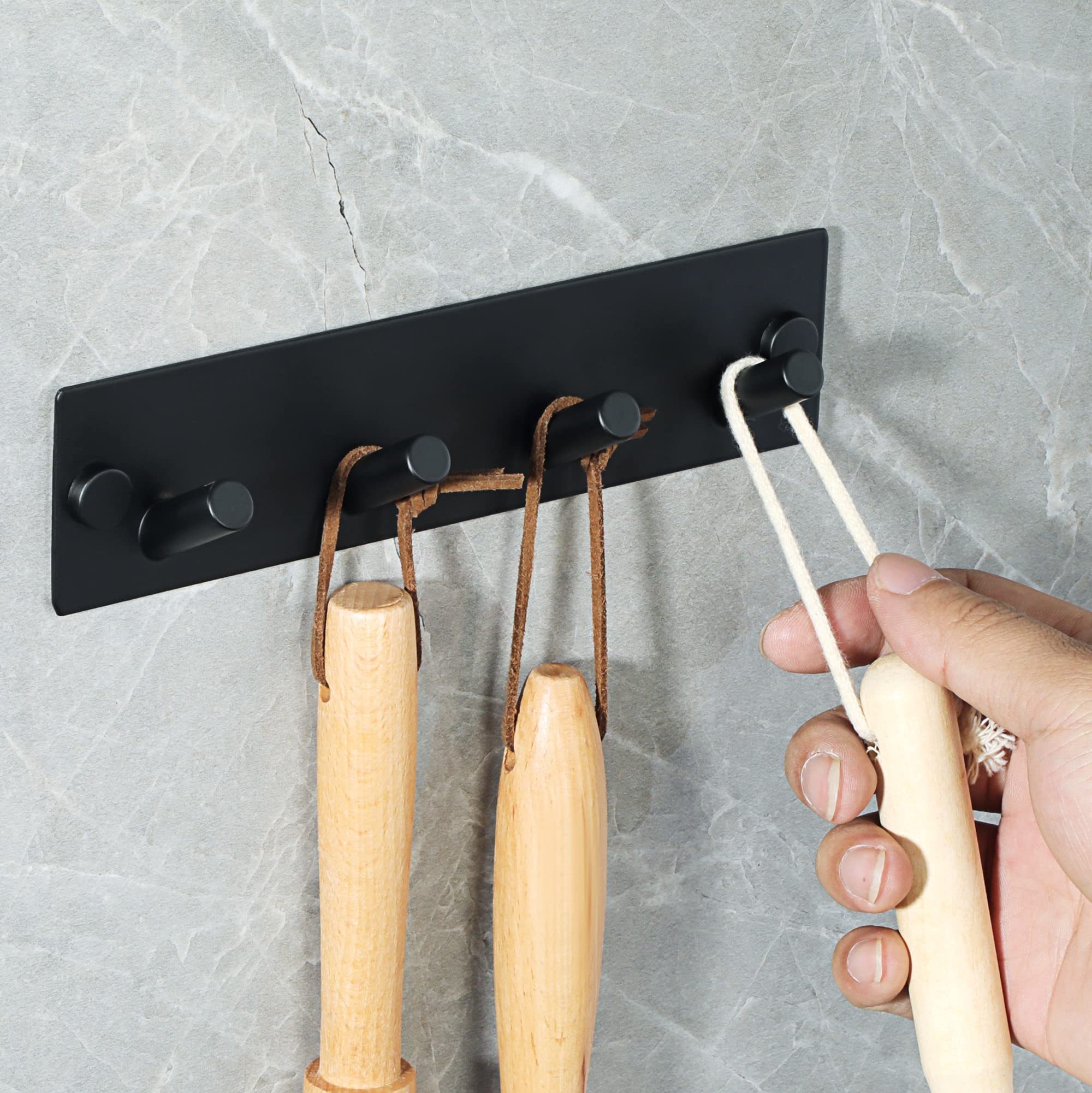 Alise Bathroom Towel Hook Towel Robe Coat Rack/Rail with 4 Hooks,Wall Drilling or 3M Self-Adhesive Mount,GWLD1004B-4P SUS304 Stainless Steel Black Finish Pack of 4