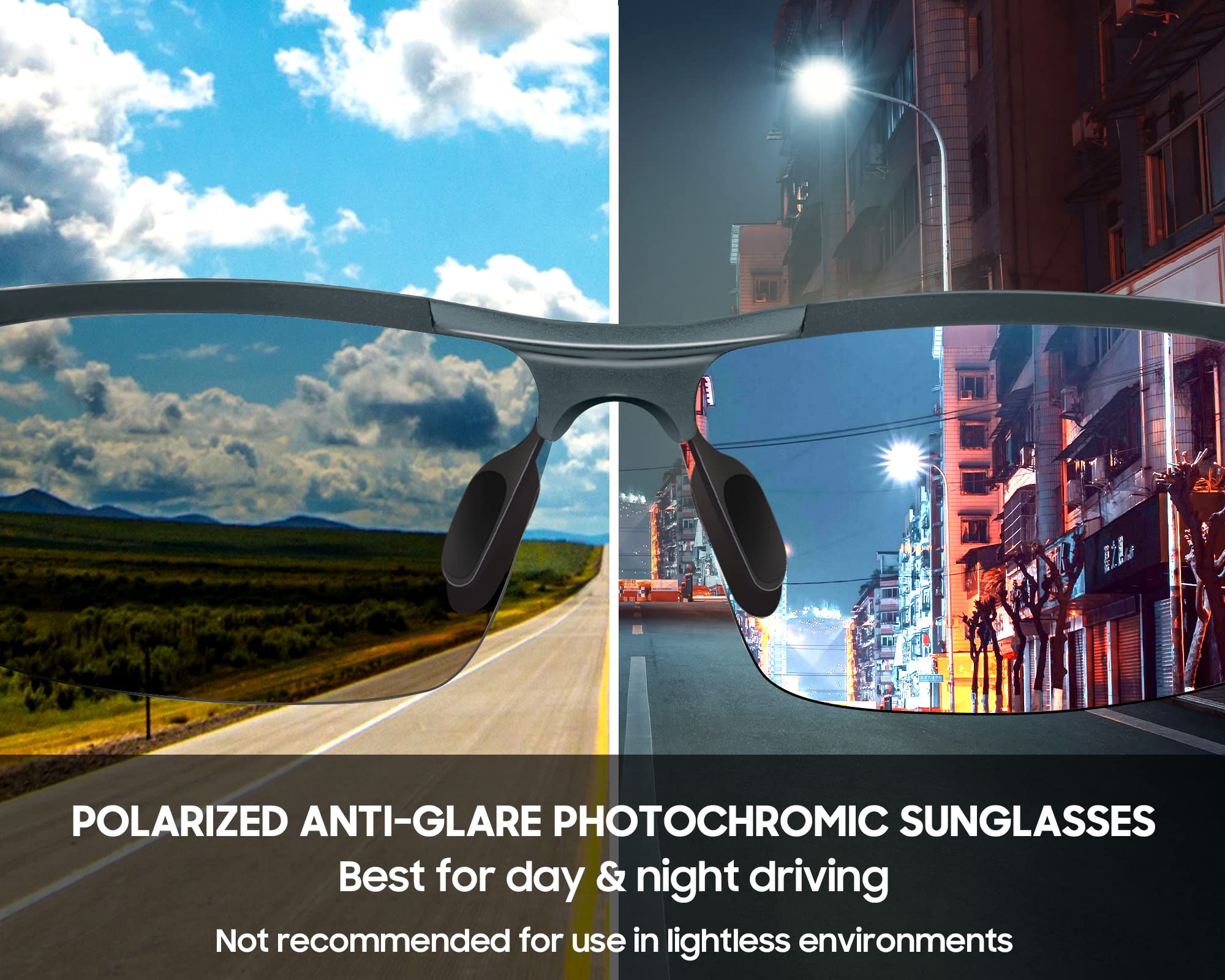 TJUTR Mens Polarized Photochromic Sunglasses Day & Night Driving Glasses Anti Glare | Ideal for Sport Cycling Driving
